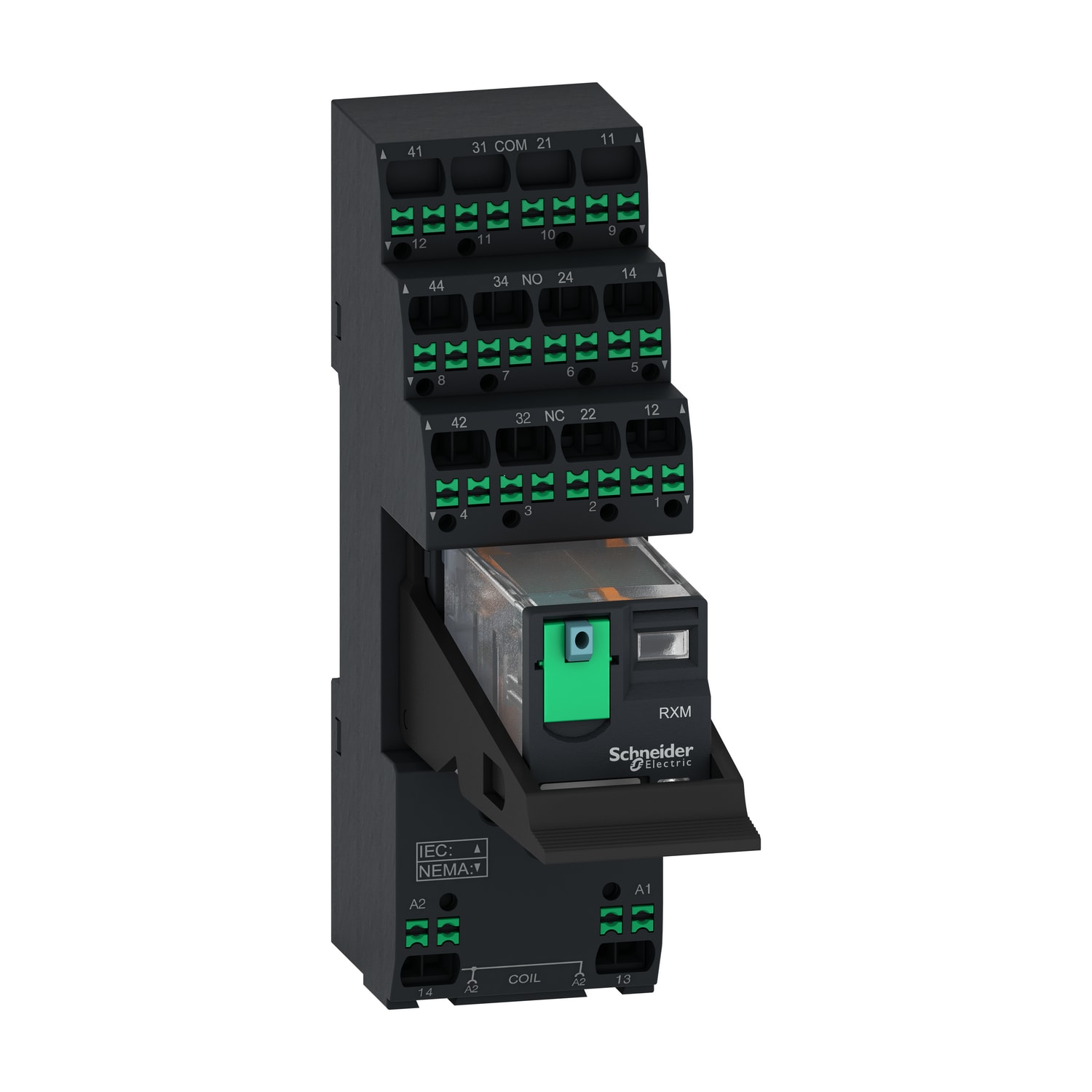 SCHNEIDER ELECTRIC - relè miniaturizzati preassemblati con base, relè elettromeccanici Harmony, 12A, 2NC/NO, LED, pulsante di prova bloccabile, push-in, 24V DC