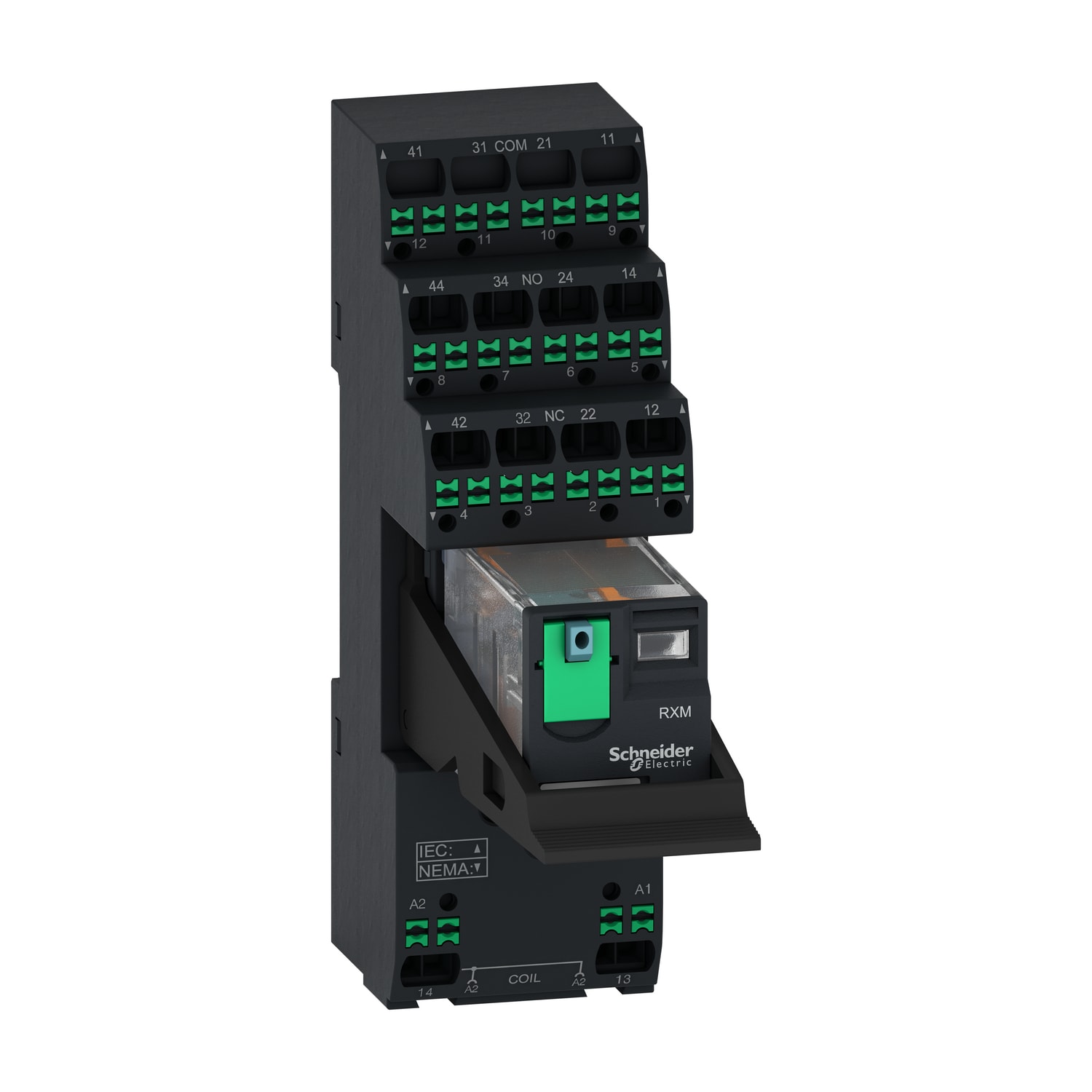 SCHNEIDER ELECTRIC - relè miniaturizzati preassemblati con base, relè elettromeccanici Harmony, 6A, 4NC/NO, pulsante di prova bloccabile, push-in, 24V DC