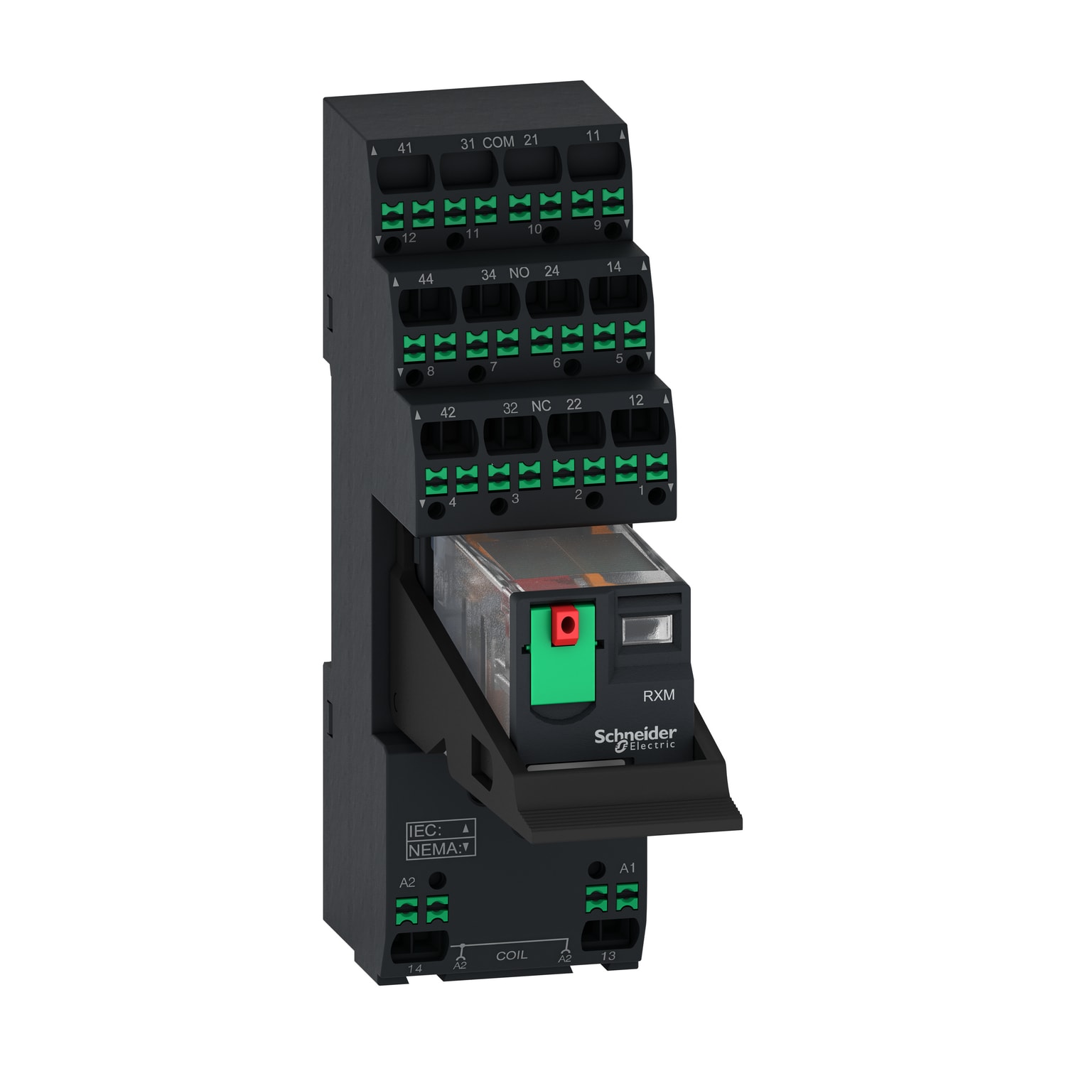 SCHNEIDER ELECTRIC - relè miniaturizzati preassemblati con presa, relè elettromeccanici Harmony, 6A, 4CO, pulsante di prova bloccabile, push-in, 230V AC