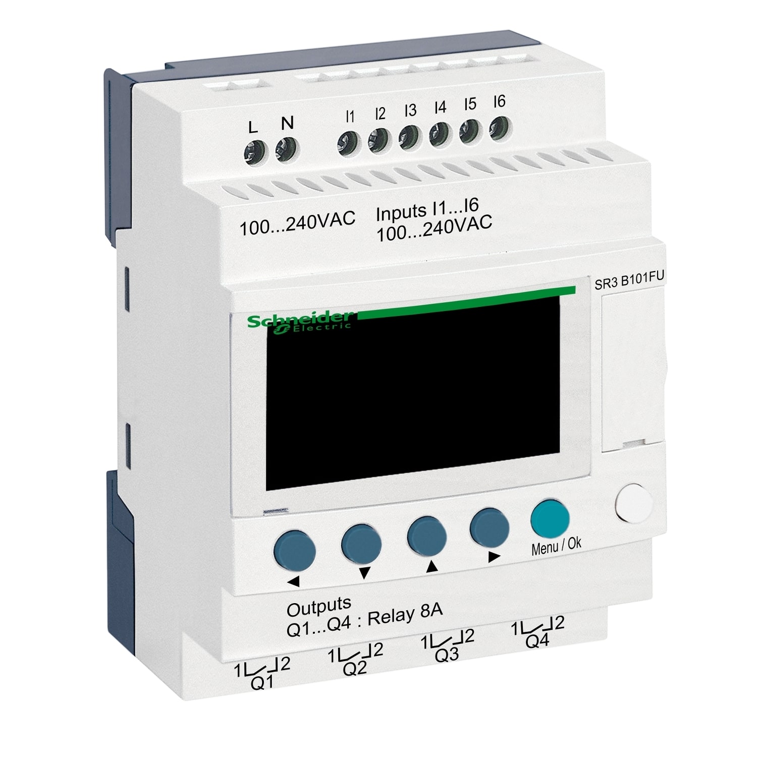 SCHNEIDER ELECTRIC - Modulo smart relay Zelio Logic, SR3, 10 I/O - 100..240 V CA - Orologio - Display integrato
