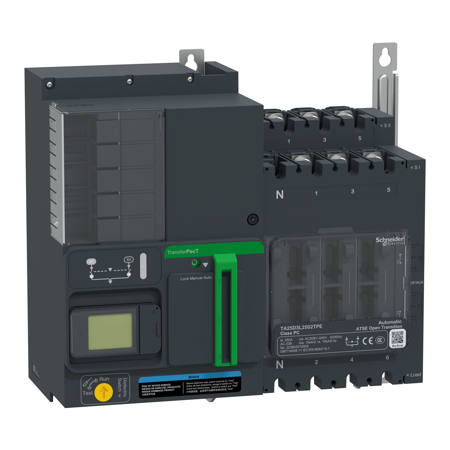 SCHNEIDER ELECTRIC - TransferPacT Active Automatic, 250 A, 230 V, 3P, LCD, frame 250 A