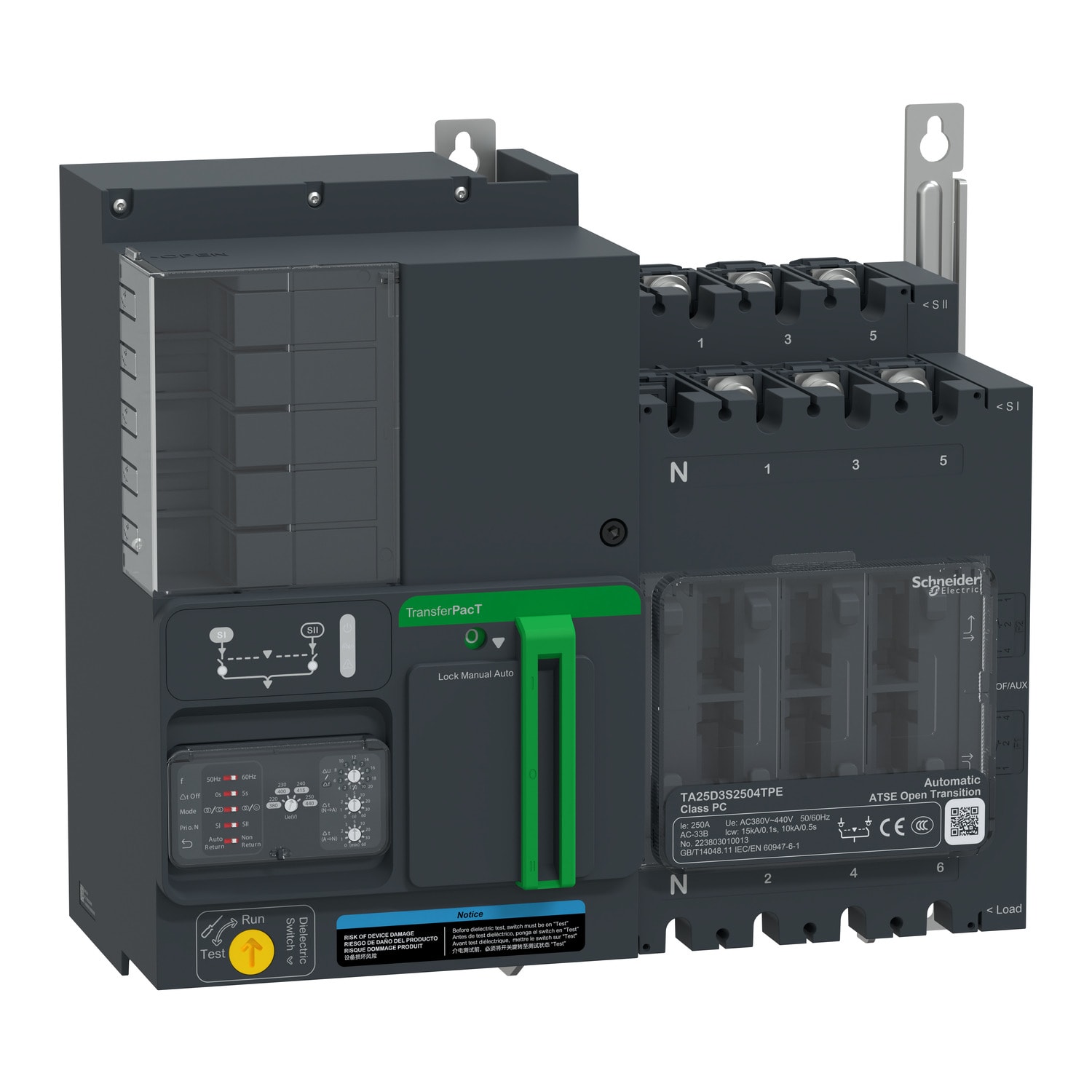 SCHNEIDER ELECTRIC - TransferPacT automatico, 200 A, 400 V, 3P, rotante, telaio 250 A