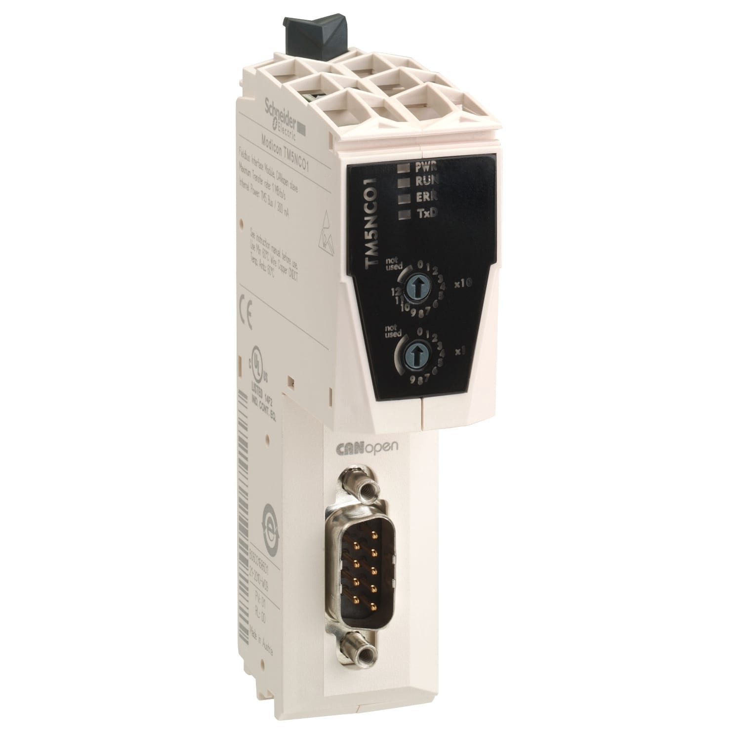 SCHNEIDER ELECTRIC - Blocco espansione bus coupler, Modicon TM5, kit = modulo IO (TM5NCO1)+morsettiera (TM5ACTB12PS)+base (TM5ACBN1)+alim (TM5SPS3)