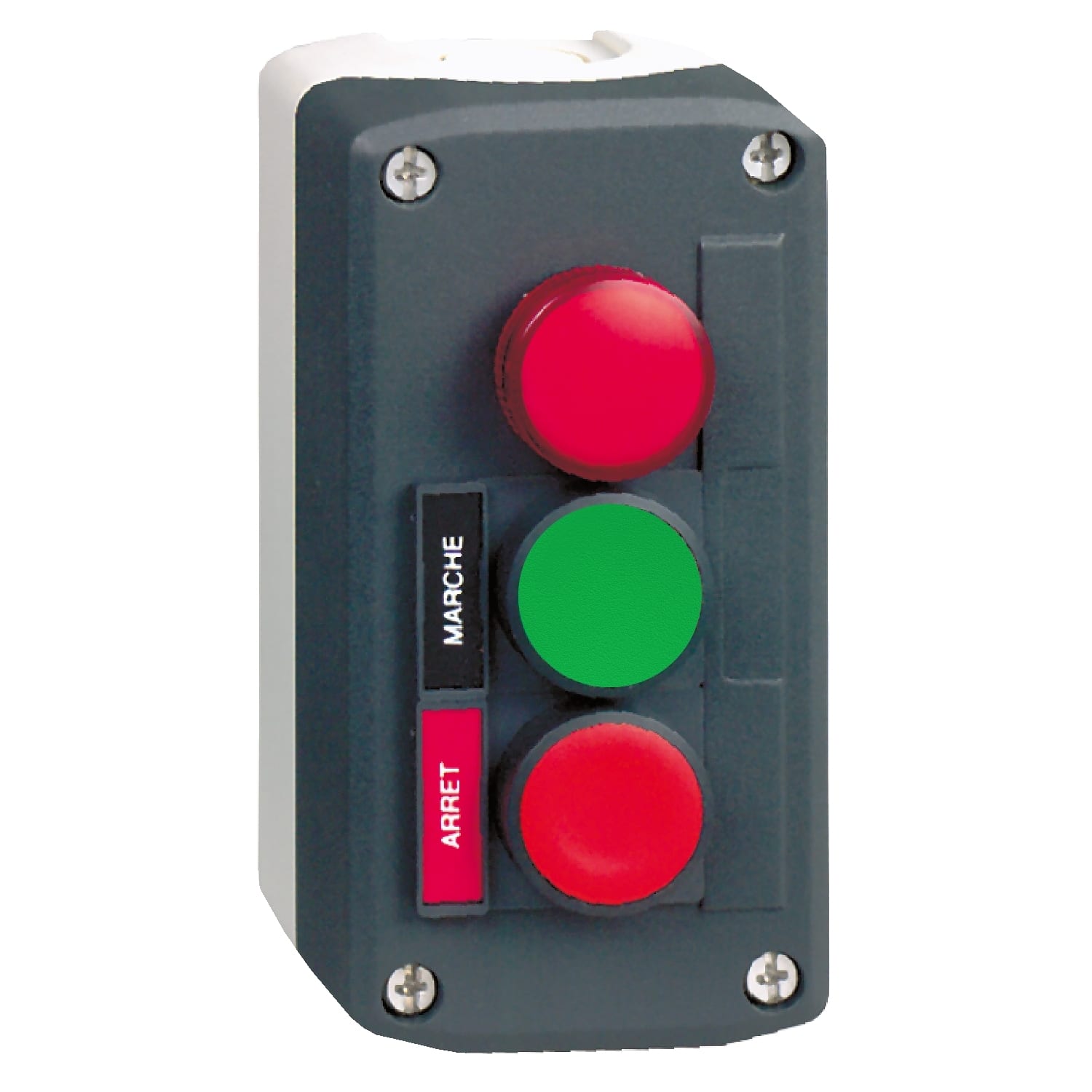 SCHNEIDER ELECTRIC - Pulsantiera completa, Harmony XALD, grigio scuro, pulsanti verde a filo/rosso a filo Ø22 mm e lampada spia rossa
