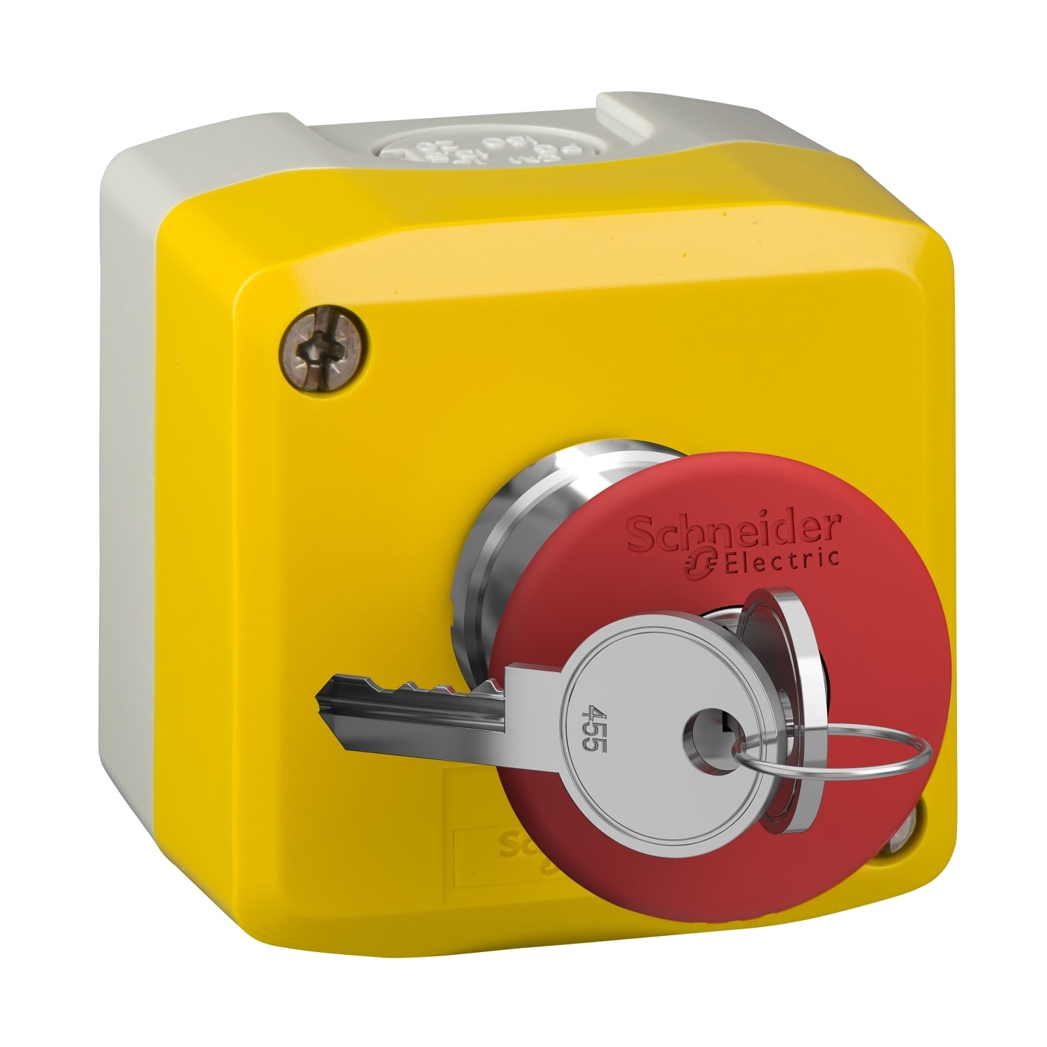SCHNEIDER ELECTRIC - Pulsantiera GIALLA - 1 pulsante con testa a fungo rosso Ø40 a chiave 1 NC