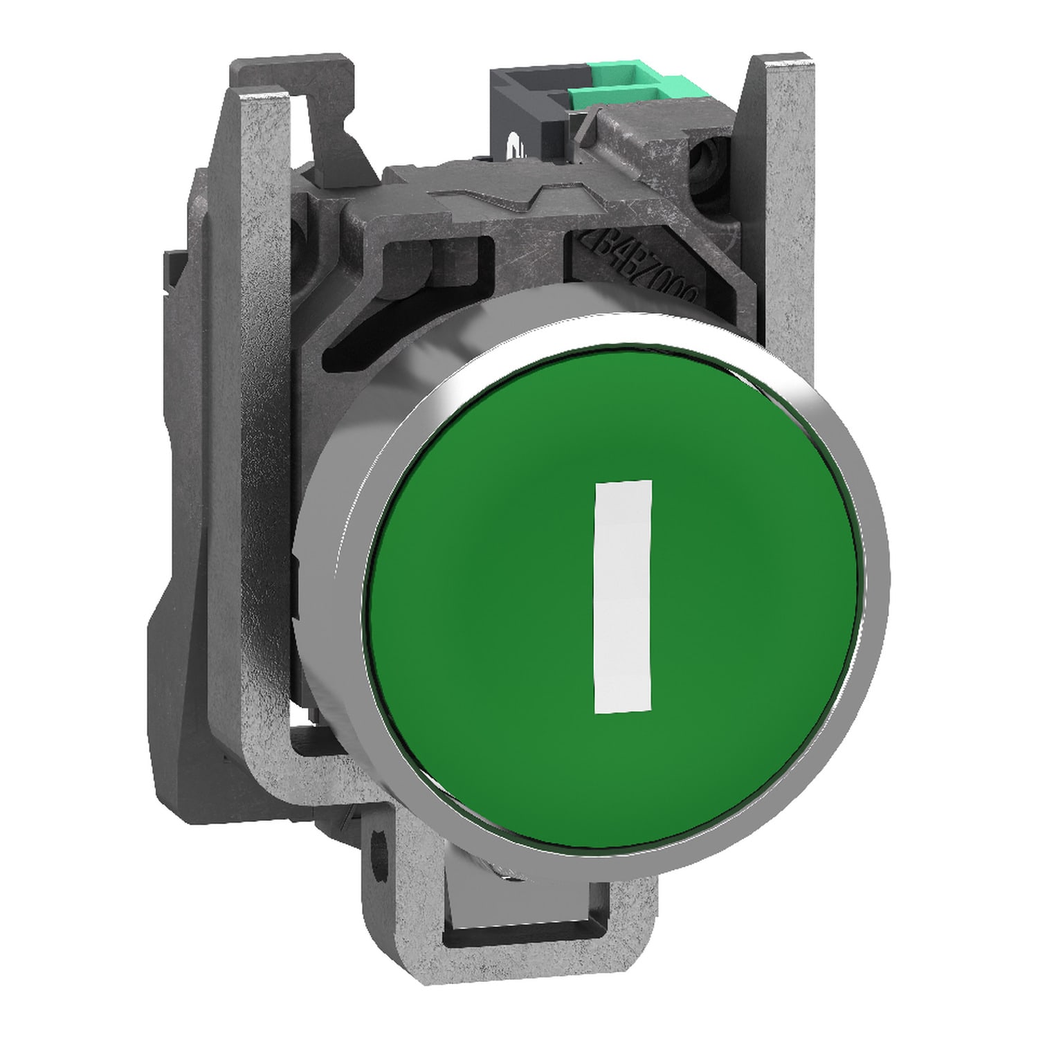 SCHNEIDER ELECTRIC - Pulsante, Harmony XB4, metallo, filoghiera, verde, 22 mm, ad impulso, con marcatura in bianco I, 1 NO, contatti Push-in