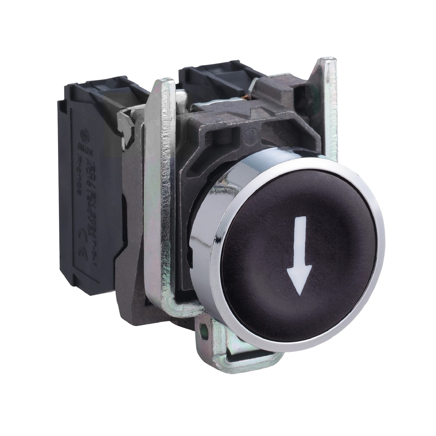 SCHNEIDER ELECTRIC - Pulsante nero Ø22 - filoghiera ad impulso - con simbolo FRECCIA GIÙ - 1NO