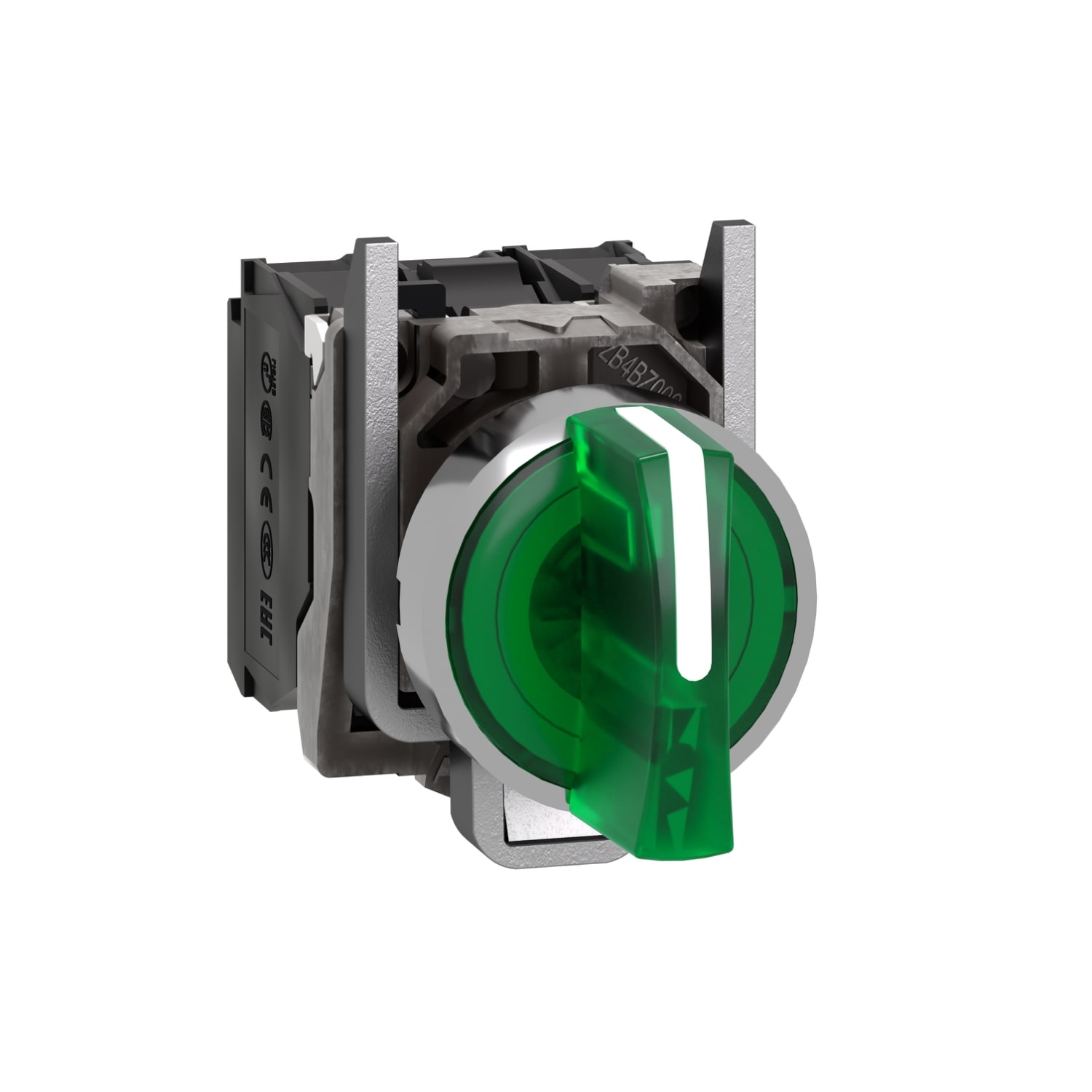 SCHNEIDER ELECTRIC - Selettore luminoso verde completo Ø22 3-pos. fisse 1NO+1NC 24Vac/dc- LED universale