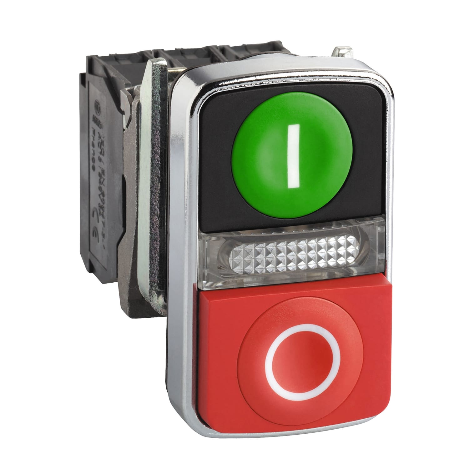 SCHNEIDER ELECTRIC - Pulsante Ø22 - doppio ad impulso - verde+rosso - luce bianca- 24V