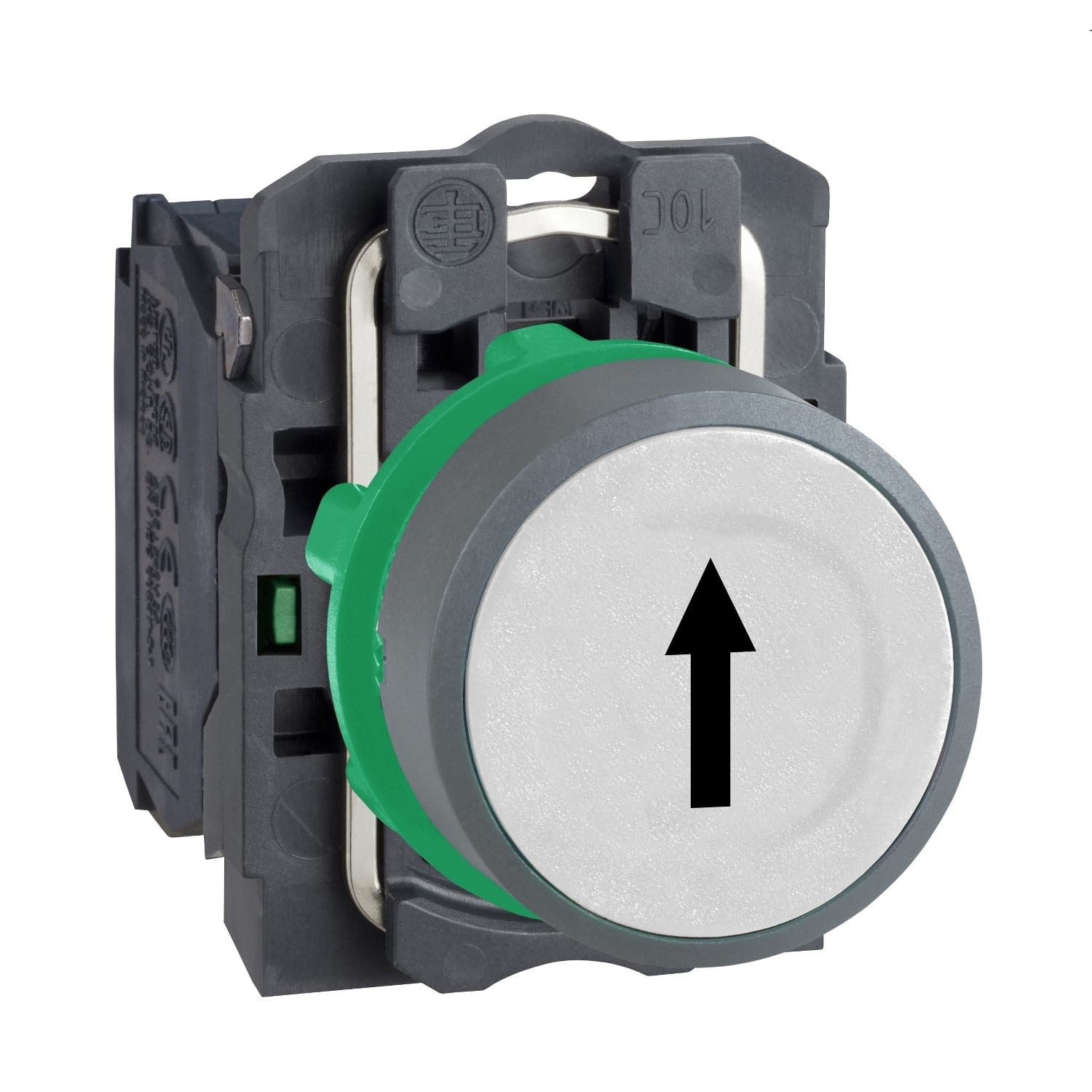 SCHNEIDER ELECTRIC - Pulsante bianco freccia 1NO ghiera grigia