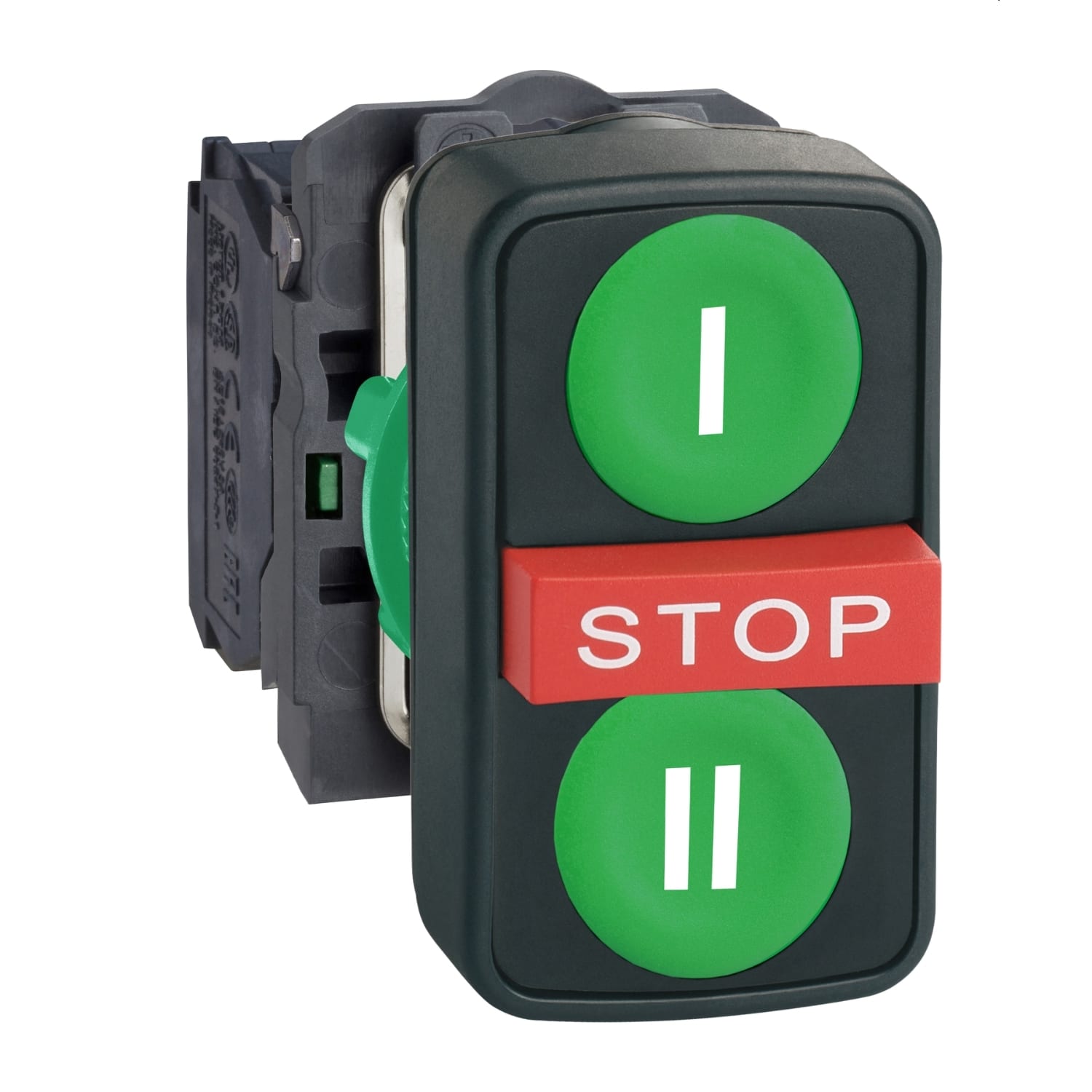 SCHNEIDER ELECTRIC - Pulsante triplo verde filo/rosso sporgente/verde filo Ø22 1NO+1NC+1NO