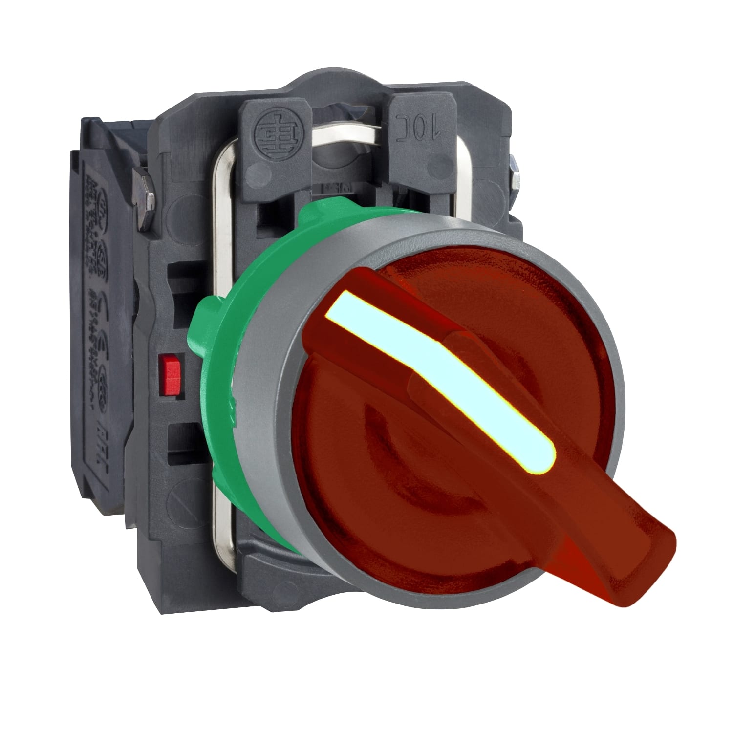 SCHNEIDER ELECTRIC - Selettore luminoso rosso Ø22 - 2 posizioni-230Vac- ghiera grigia- 1NO+1NC - LED universale