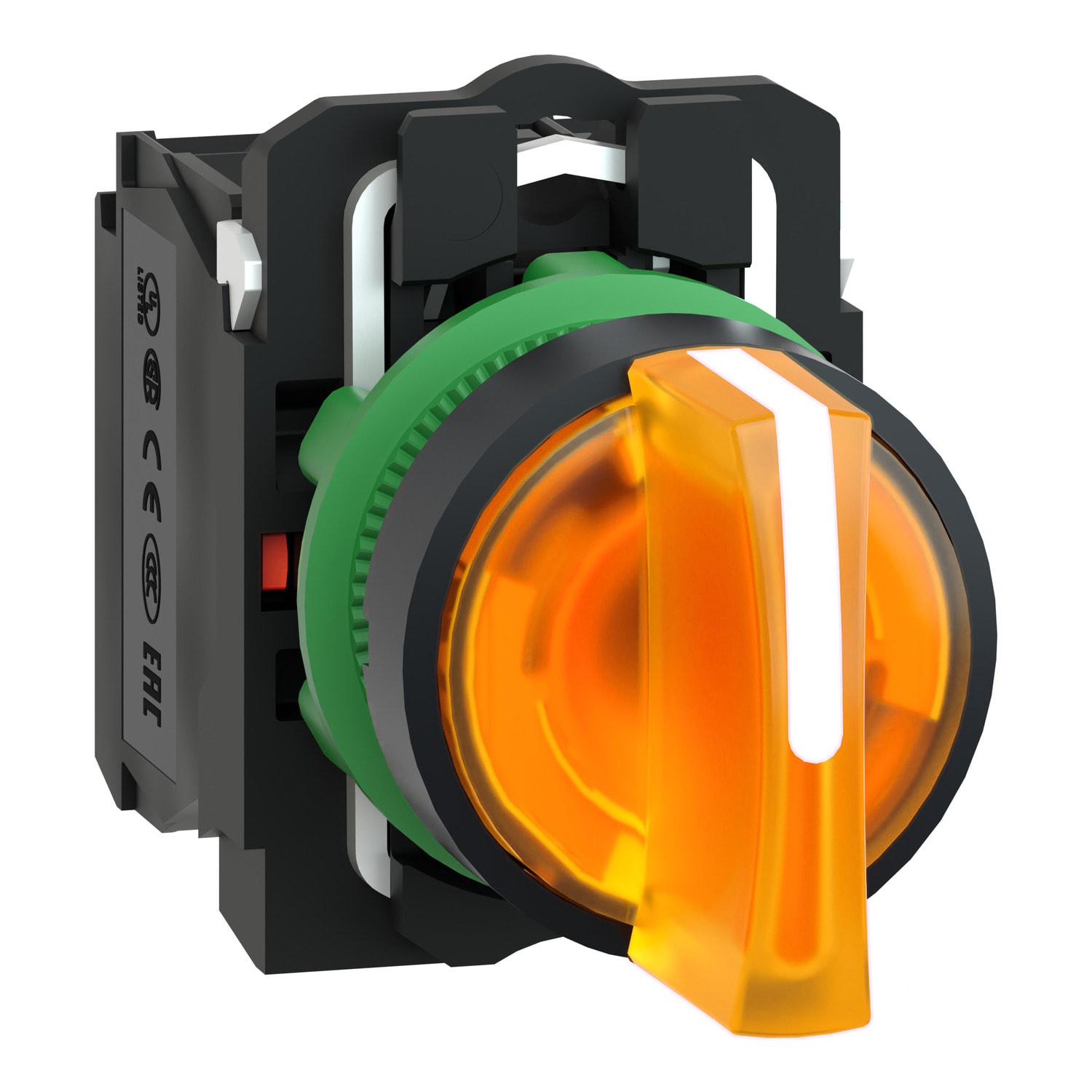 SCHNEIDER ELECTRIC - Selettore luminoso arancione Ø 22 - 3 posizioni - 230Vac - 1NO+1NC- LED universale
