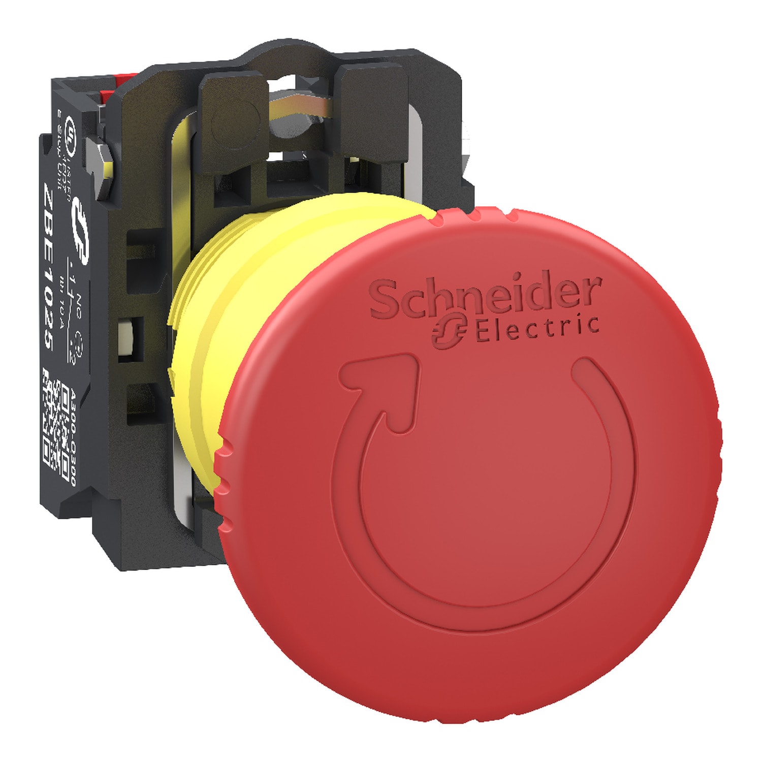 SCHNEIDER ELECTRIC - Pulsante arresto di emergenza, Harmony XB4, plastica, fungo rosso 40 mm, 22 mm, girare per sbloccare,2NC, contatti Push-in