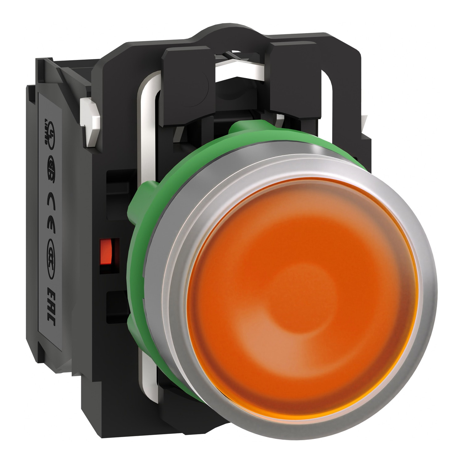 SCHNEIDER ELECTRIC - Pulsante luminoso arancione - Ø22 - 24Vac/dc- ghiera grigia- 1NA+1NC- LED universale