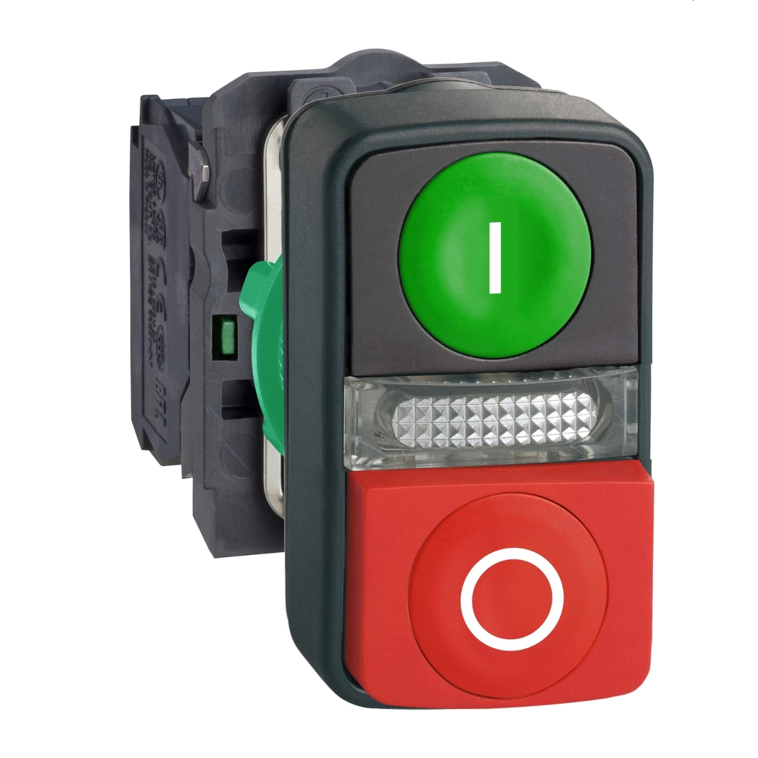 SCHNEIDER ELECTRIC - Pulsante Ø22 - doppio ad impulso - verde+rosso - luce bianca- 24V- IP40