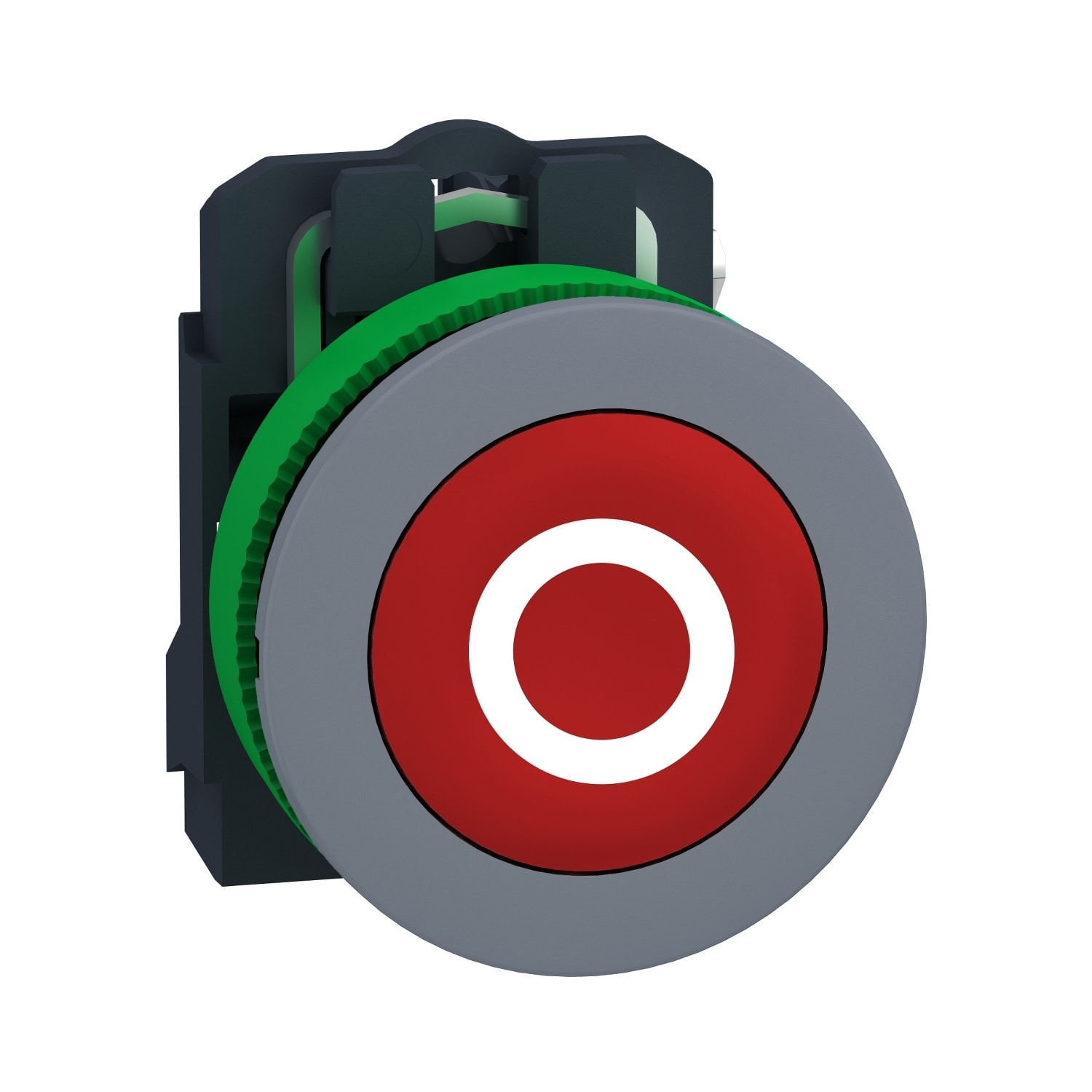 SCHNEIDER ELECTRIC - Pulsante, Harmony XB5, filopannello, plastica, rosso, 30mm, ad impulso, con marcatura O, 1 NC, ghiera grigia