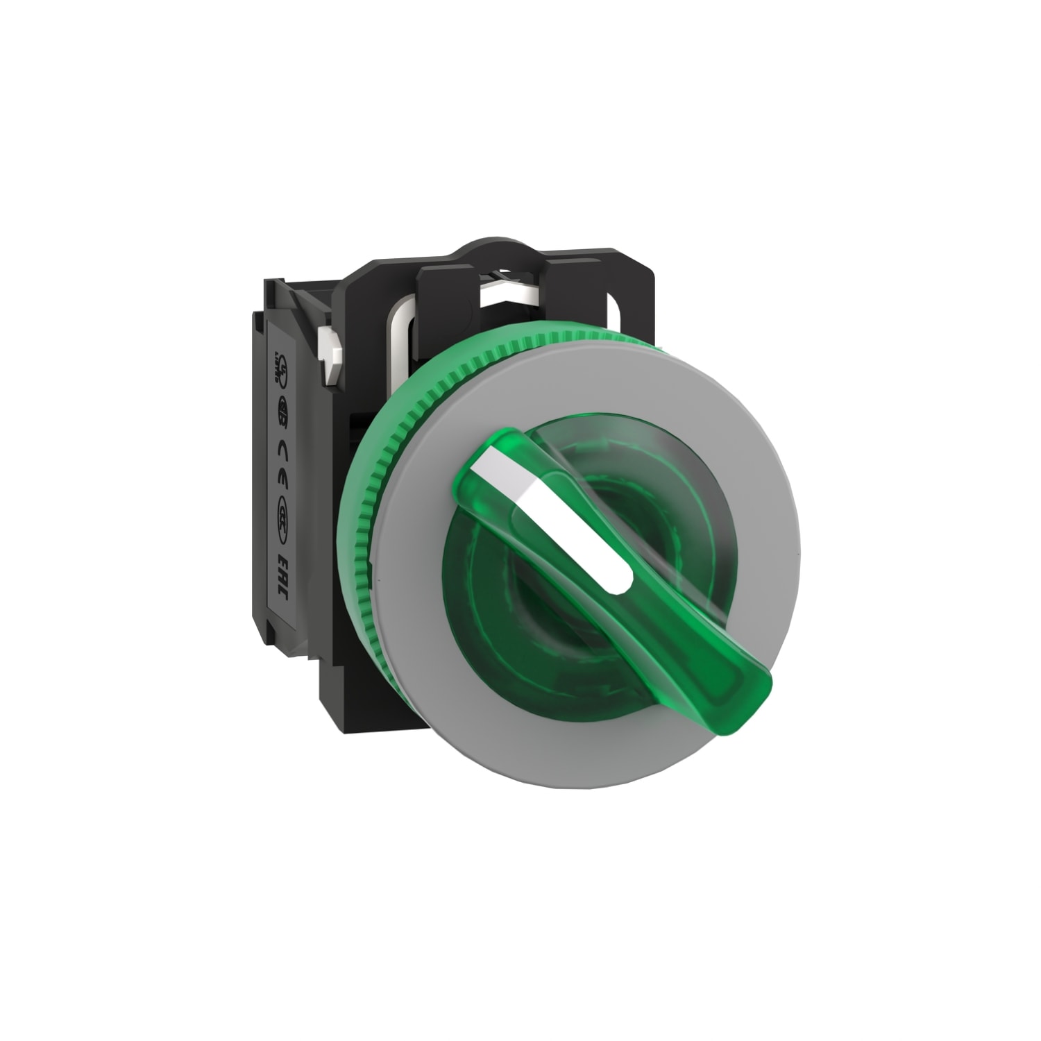 SCHNEIDER ELECTRIC - Selettore luminoso verde 2pos.- filopannello - 24Vac/dc - ghiera grigia - Ø30 - LED universale - NO+NC