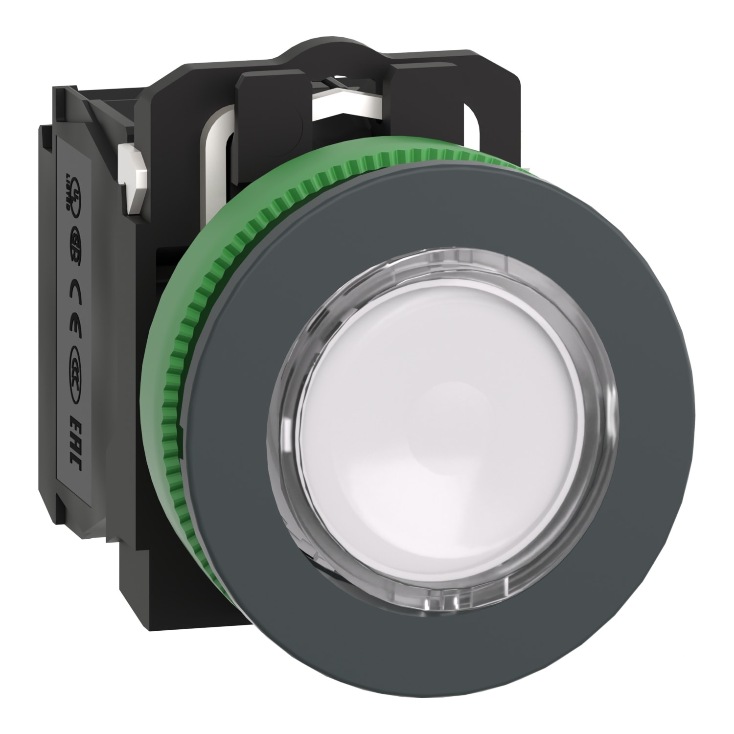 SCHNEIDER ELECTRIC - Harmony XB5, pulsante luminoso bianco Ø30 filopannello, ad impulso, plastica, LED universale, 24Vac/dc, NO+NC