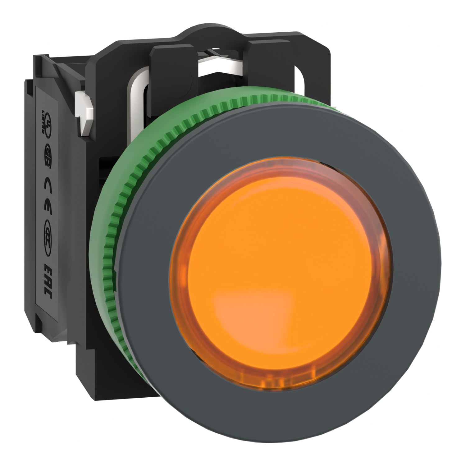 SCHNEIDER ELECTRIC - Harmony XB5, pulsante luminoso arancione Ø30 filopannello, ad impulso, plastica, LED universale, 120Vac, NO+NC