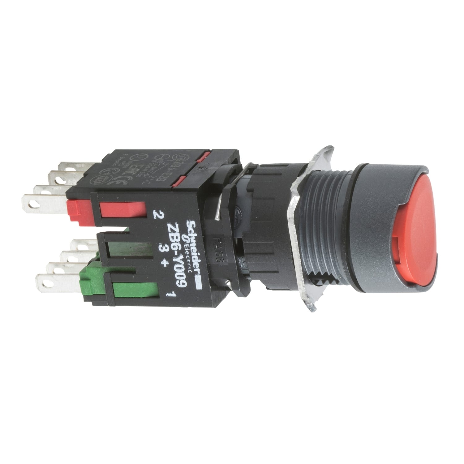 SCHNEIDER ELECTRIC - Pulsante rosso Ø16 - filoghiera ad impulso - 1NO+1NC