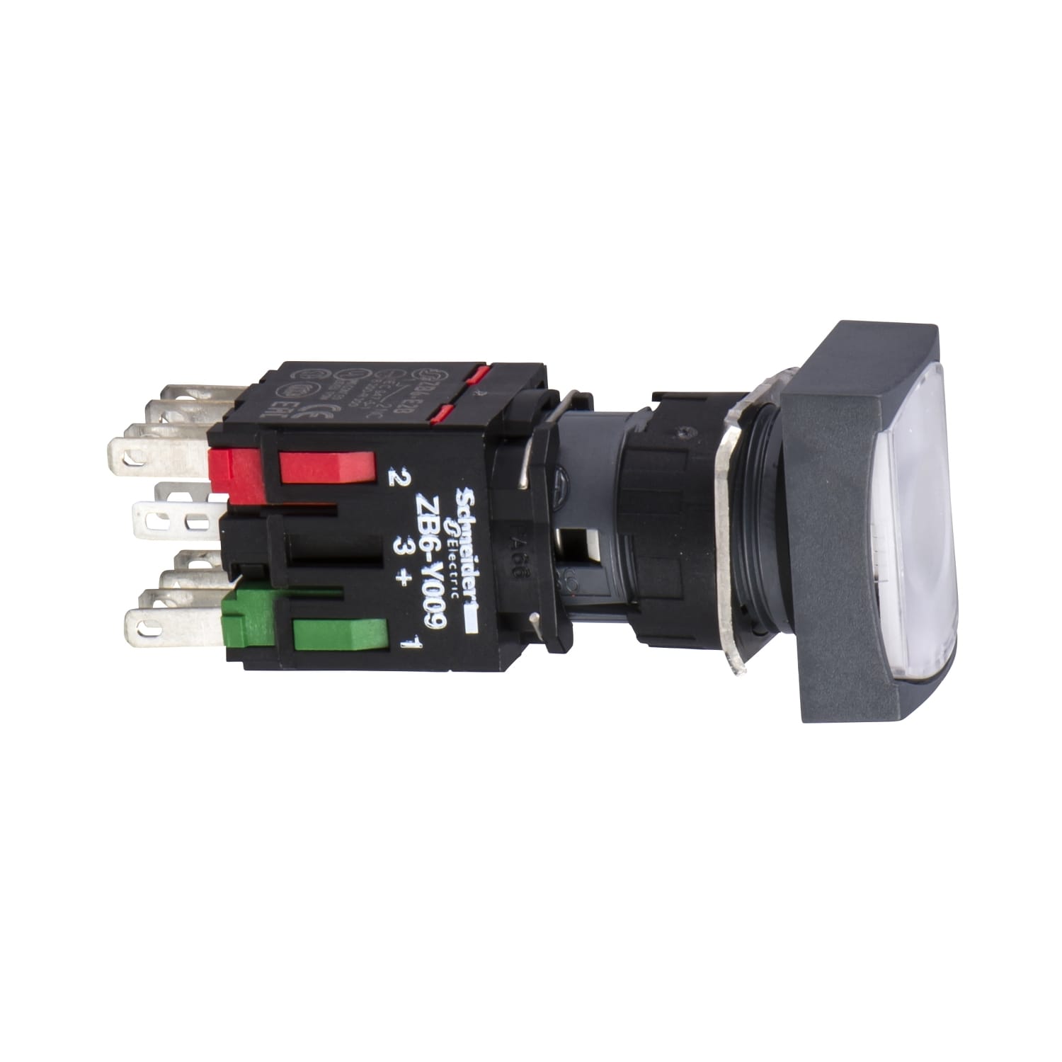 SCHNEIDER ELECTRIC - Pulsante luminoso bianco Ø16 - rettangolare ad aggancio - 12-24V - 1NO+1NC