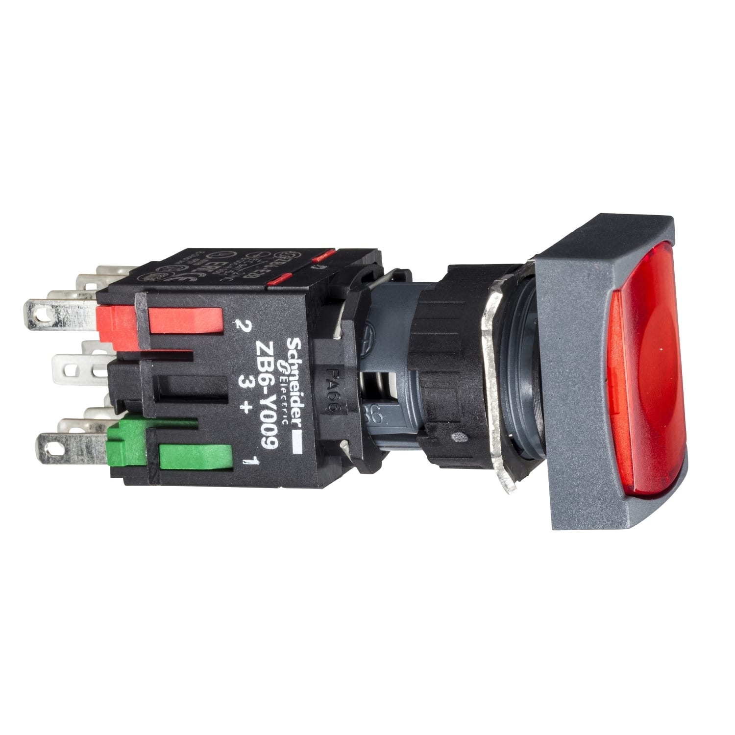 SCHNEIDER ELECTRIC - Pulsante luminoso rosso Ø16 - rettangolare ad aggancio - 12..24 V- 1NC