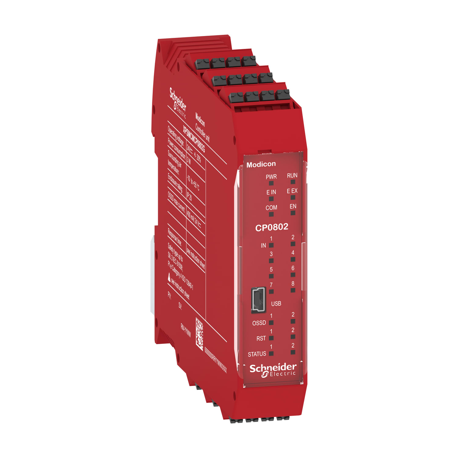 SCHNEIDER ELECTRIC - CPU di sicurezza con connettore posteriore, Modicon XPSMCM, 8 ingressi + 2 uscite digitali a doppio canale SIL3 morsetti a molla
