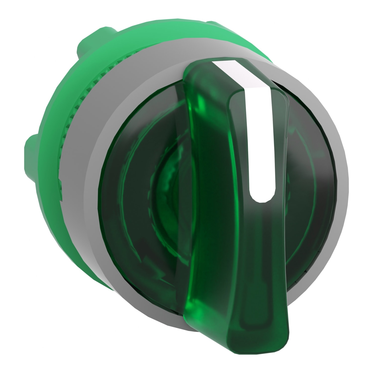 SCHNEIDER ELECTRIC - Testa selettore luminoso, Harmony XB5,  plastica, leva verde, 22mm, per LED universale, 3 posizioni fisse,ghiera grigia