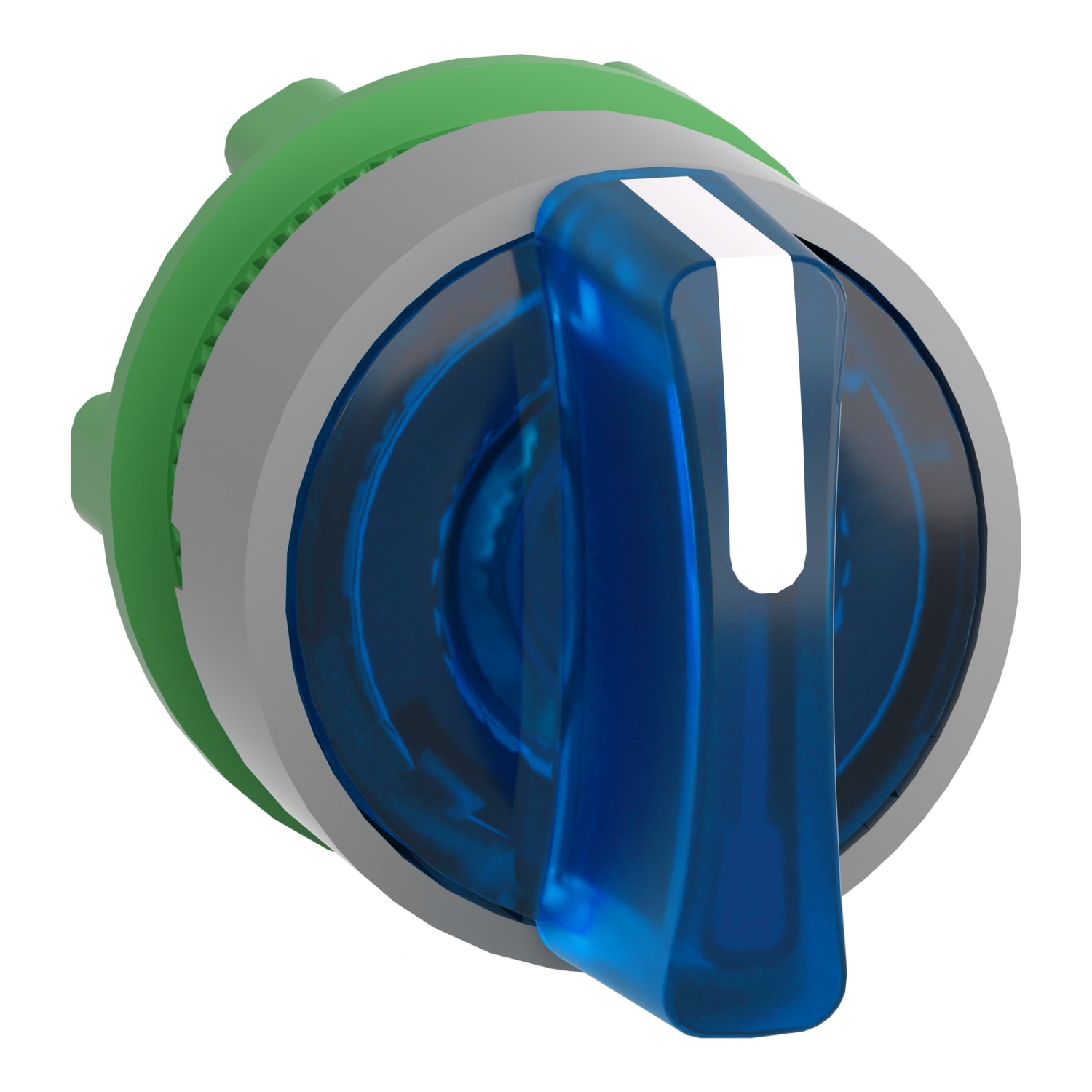 SCHNEIDER ELECTRIC - Testa selettore luminoso, Harmony XB5,  plastica, leva blu, 22mm, per LED universale, 3 posizioni con ritorno da destra, ghiera grigia