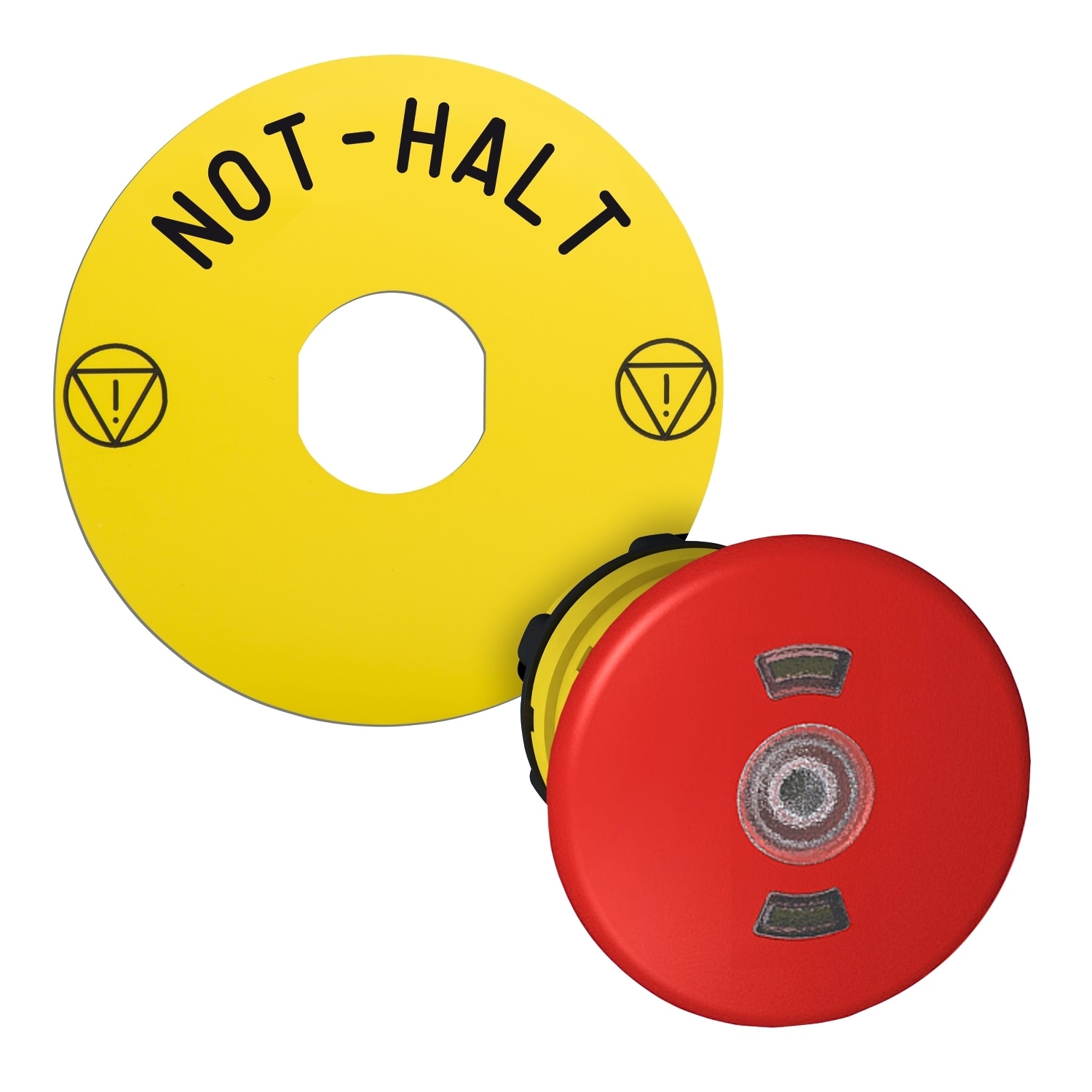SCHNEIDER ELECTRIC - Testa pulsante arresto di emergenza luminoso, Harmony XB5, Harmony XALF, rosso Ø 40 pulsante luminoso con etichetta gialla NOT HALT