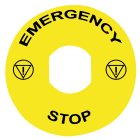 SCHNEIDER ELECTRIC - Etichetta circolare Ø90 - Harmony XB4, Harmony XB5 per pulsante arresto emergenza - gialla - con marcatura EMERGENCY STOP con logo ISO13850