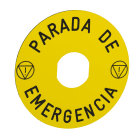 SCHNEIDER ELECTRIC - Etichetta circolare Ø90 - Harmony XB4, Harmony XB5 per pulsante arresto emergenza - gialla - con marcatura PARADA DE EMERGENCIA con logo ISO13850