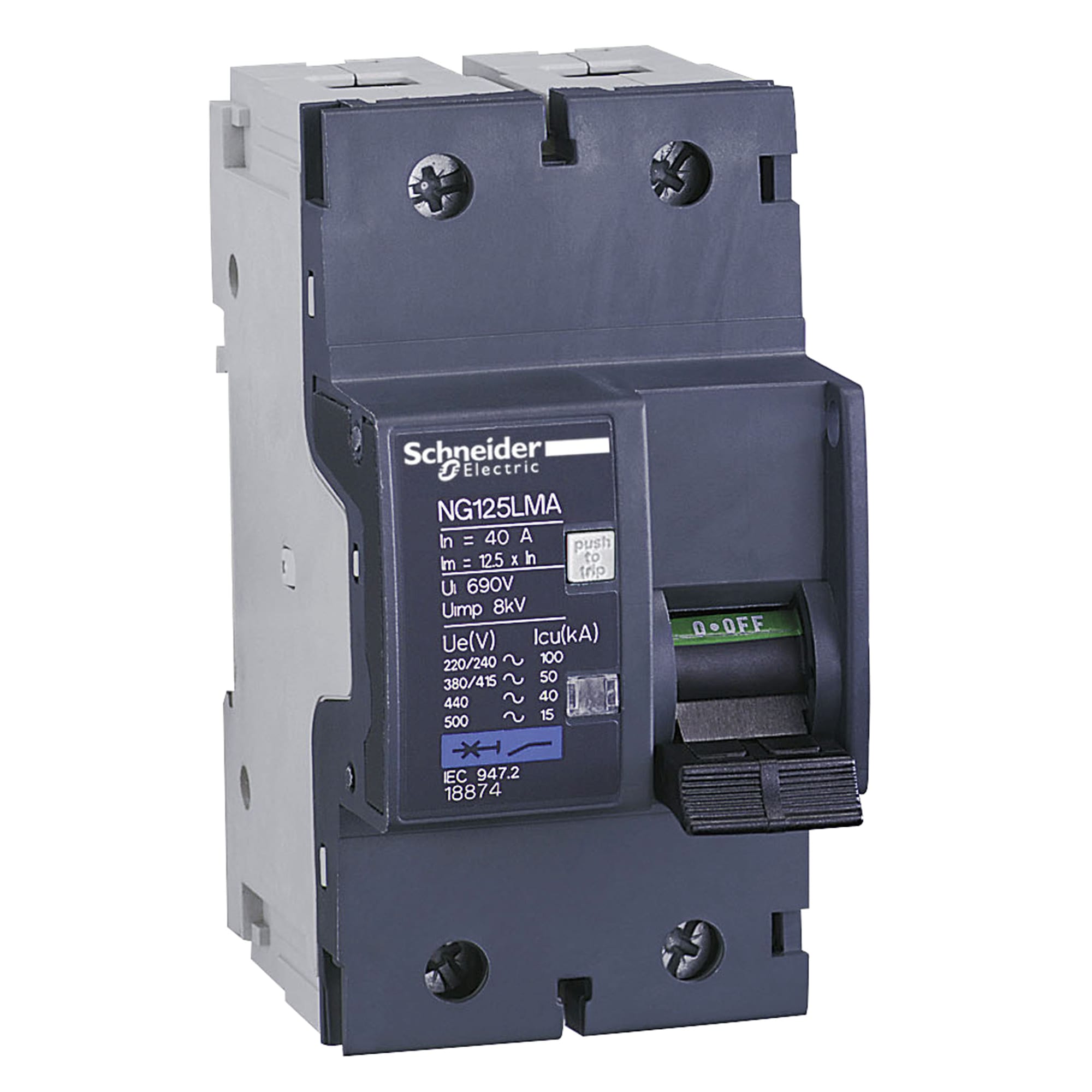 SCHNEIDER ELECTRIC - Interruttore solo magnetico NG125L 2P MA 4A 50kA
