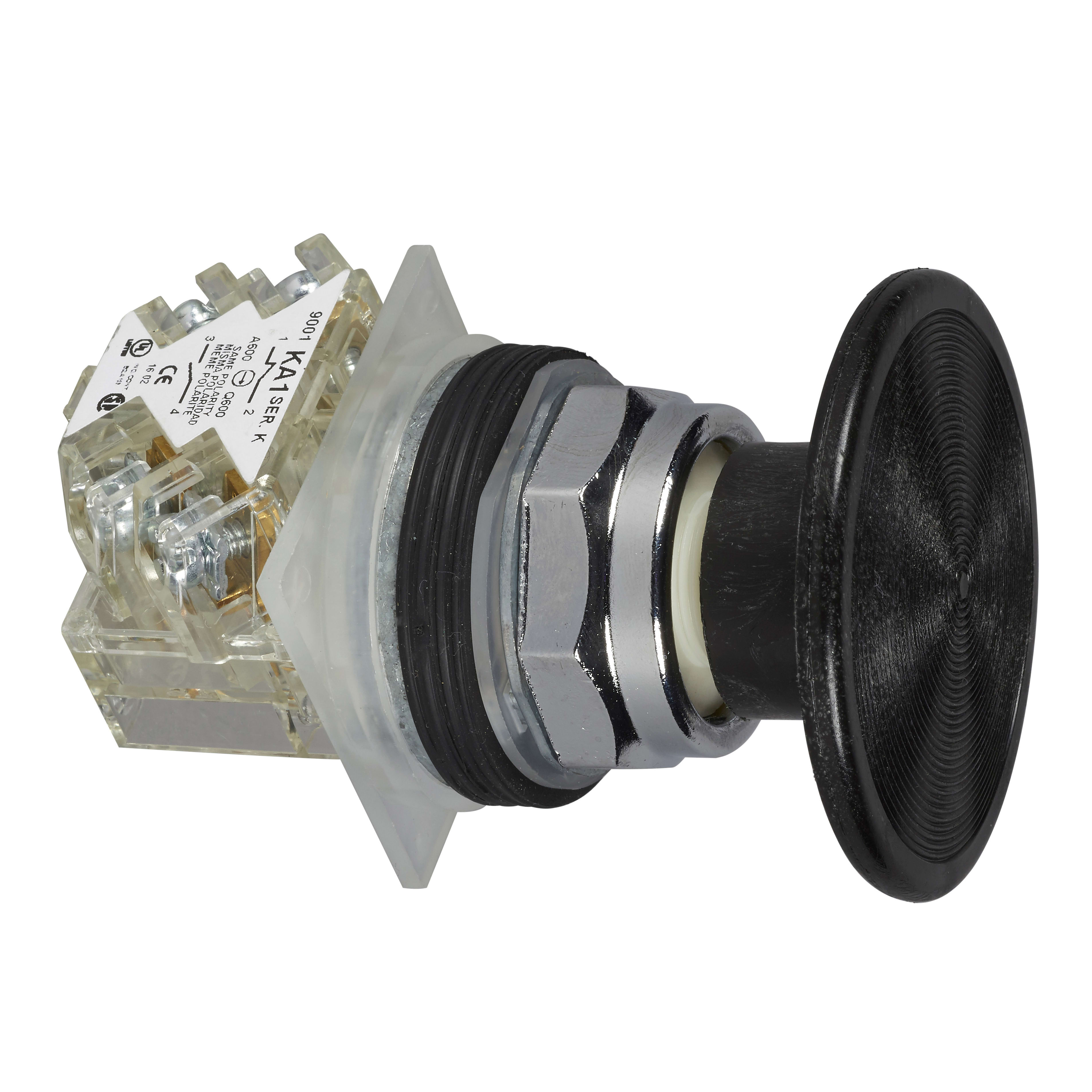 SCHNEIDER ELECTRIC - Pulsante Ø30 - lunetta metallo - testa a fungo Ø57mm - nero - 1NC/NO