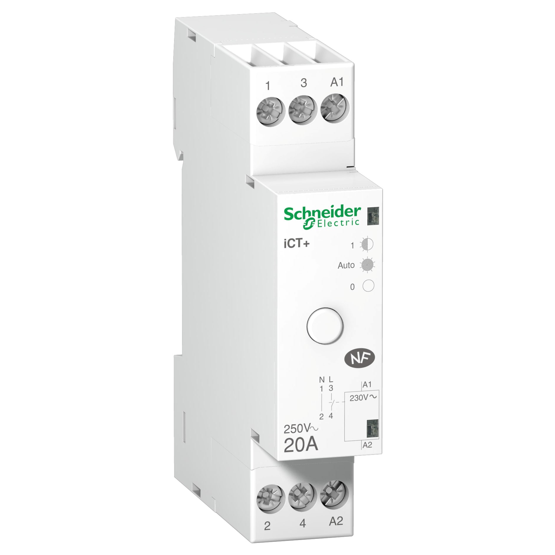 SCHNEIDER ELECTRIC - Contattore, Acti9, iCT+, 1P+N, 1NA, 20A (AC7a), 20A (AC7b), 230Vca