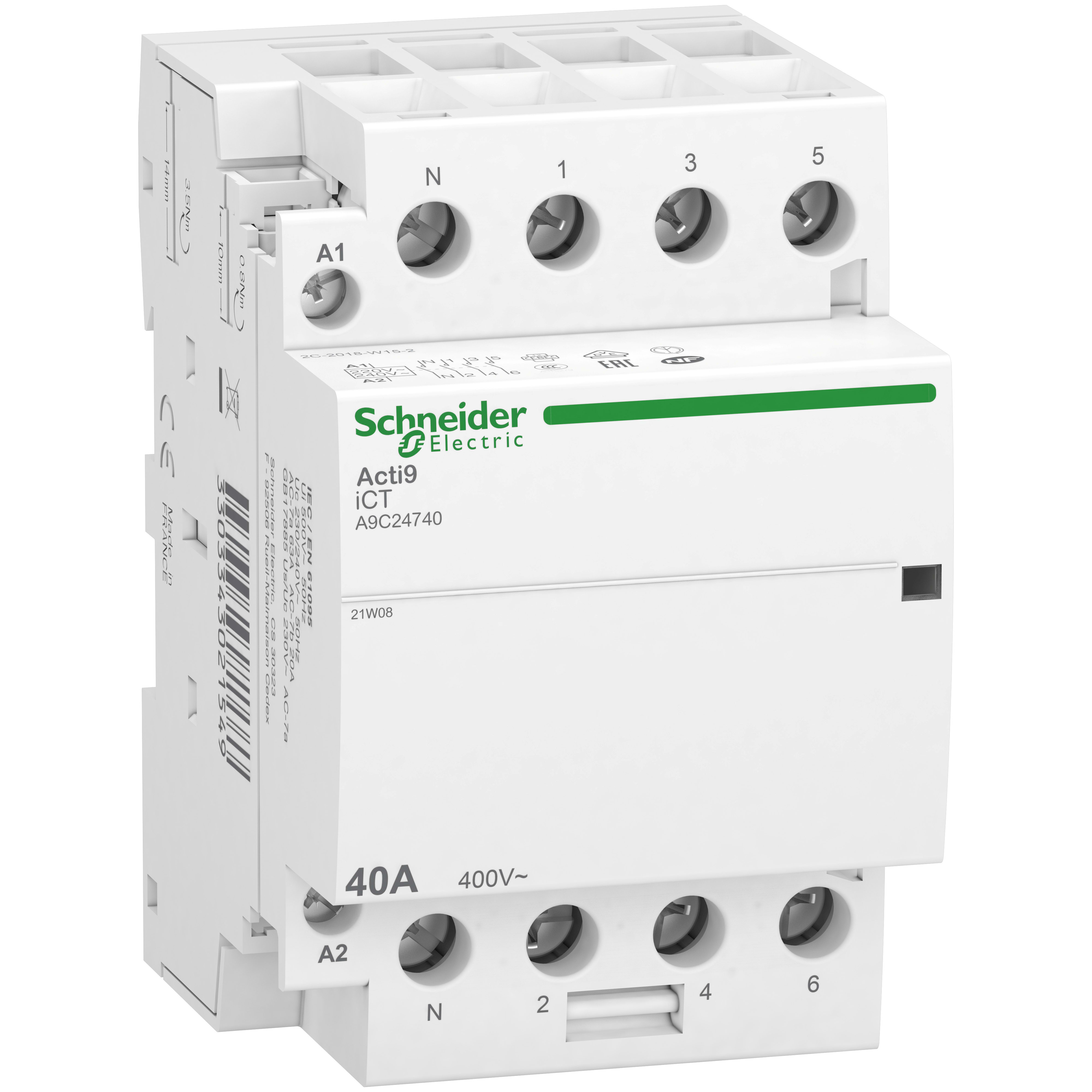 SCHNEIDER ELECTRIC - Contattore iCT 4NA 40A comando 230÷240Vca 3P+N