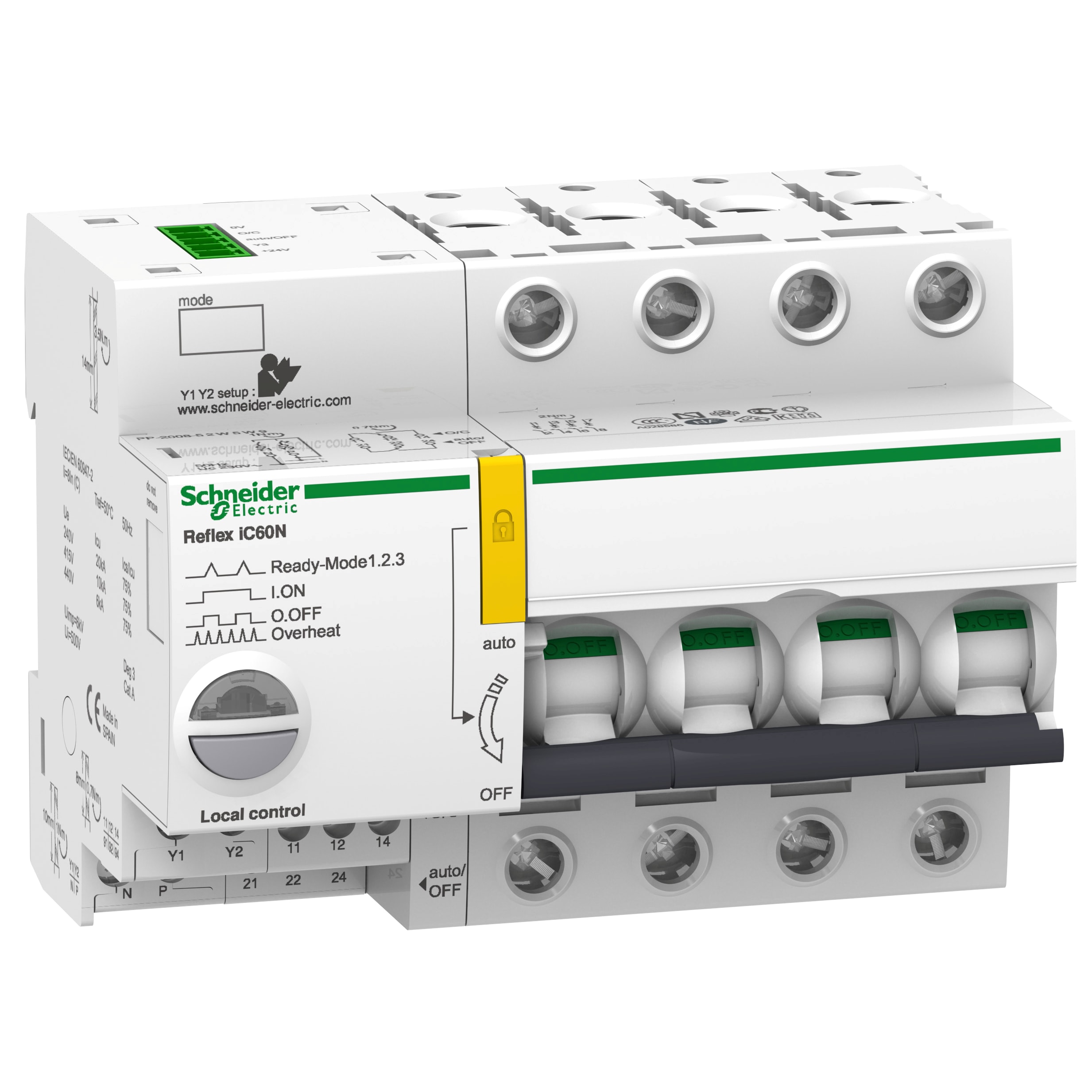 SCHNEIDER ELECTRIC - Telecomando, Acti9, Reflex iC60, 4P, curva C, 25A, 10kA (IEC 60947-2), Ti24