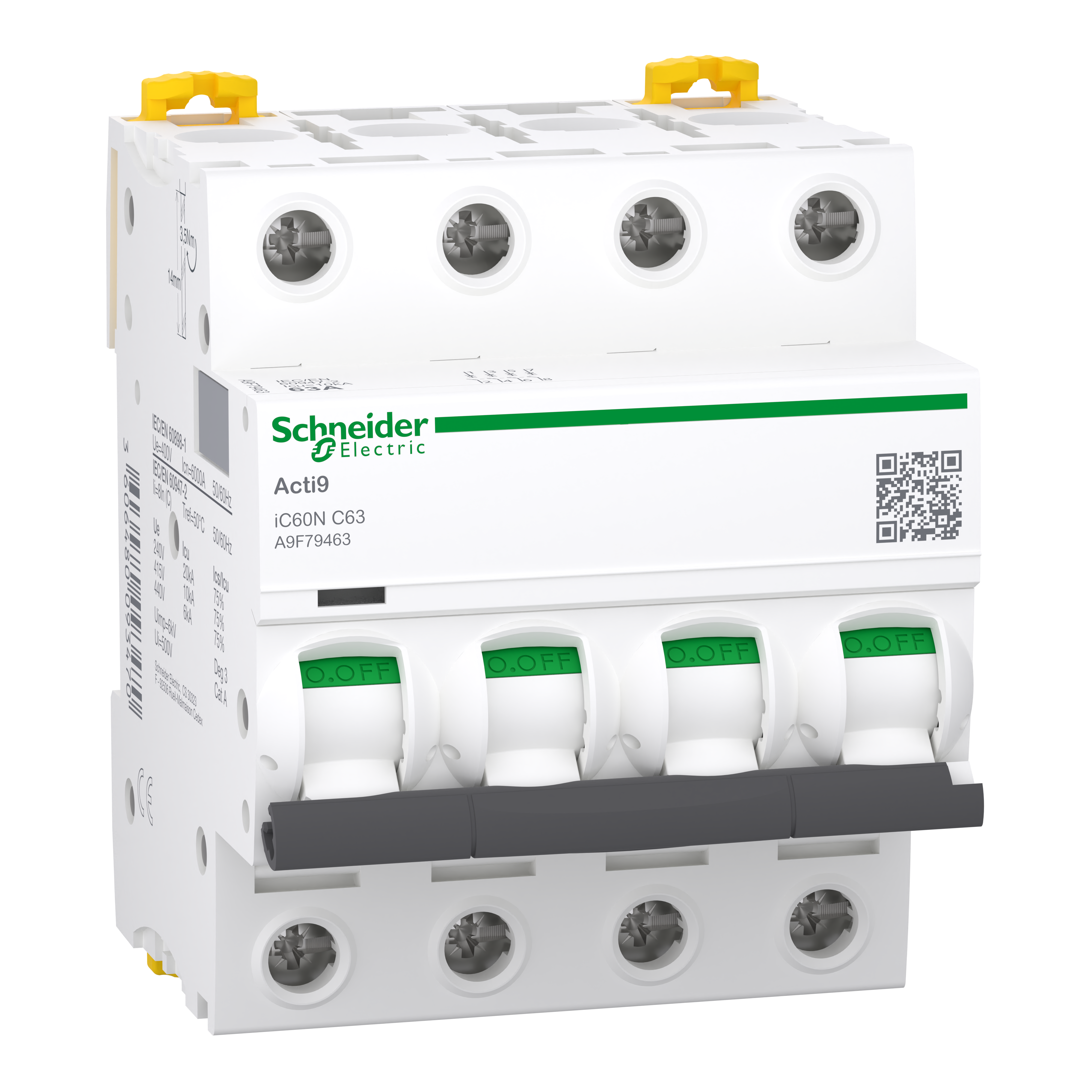 SCHNEIDER ELECTRIC - Interruttore magnetotermico iC60N 4P C 63A 6000A