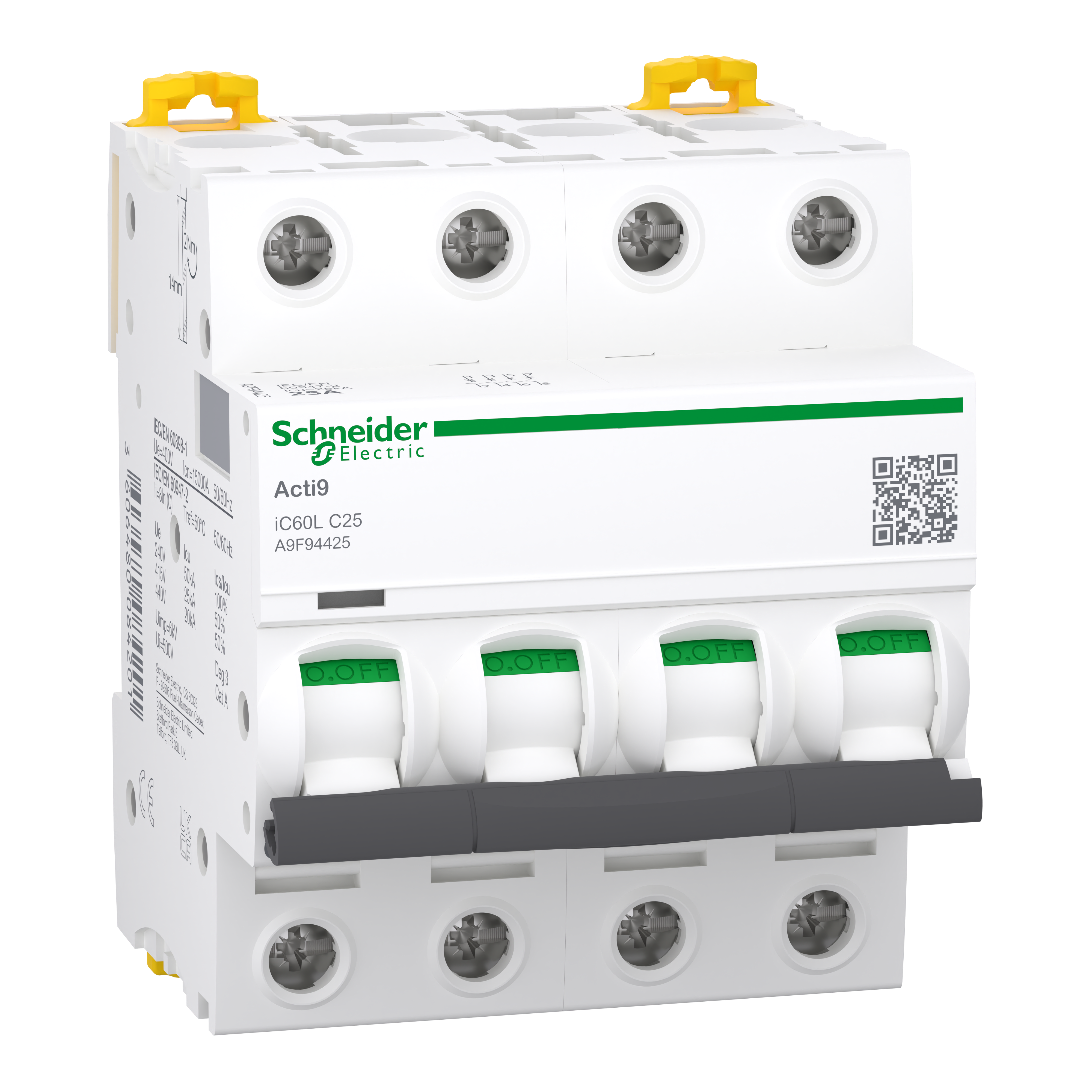 SCHNEIDER ELECTRIC - Interruttore magnetotermico iC60L 4P C 25A 15000A