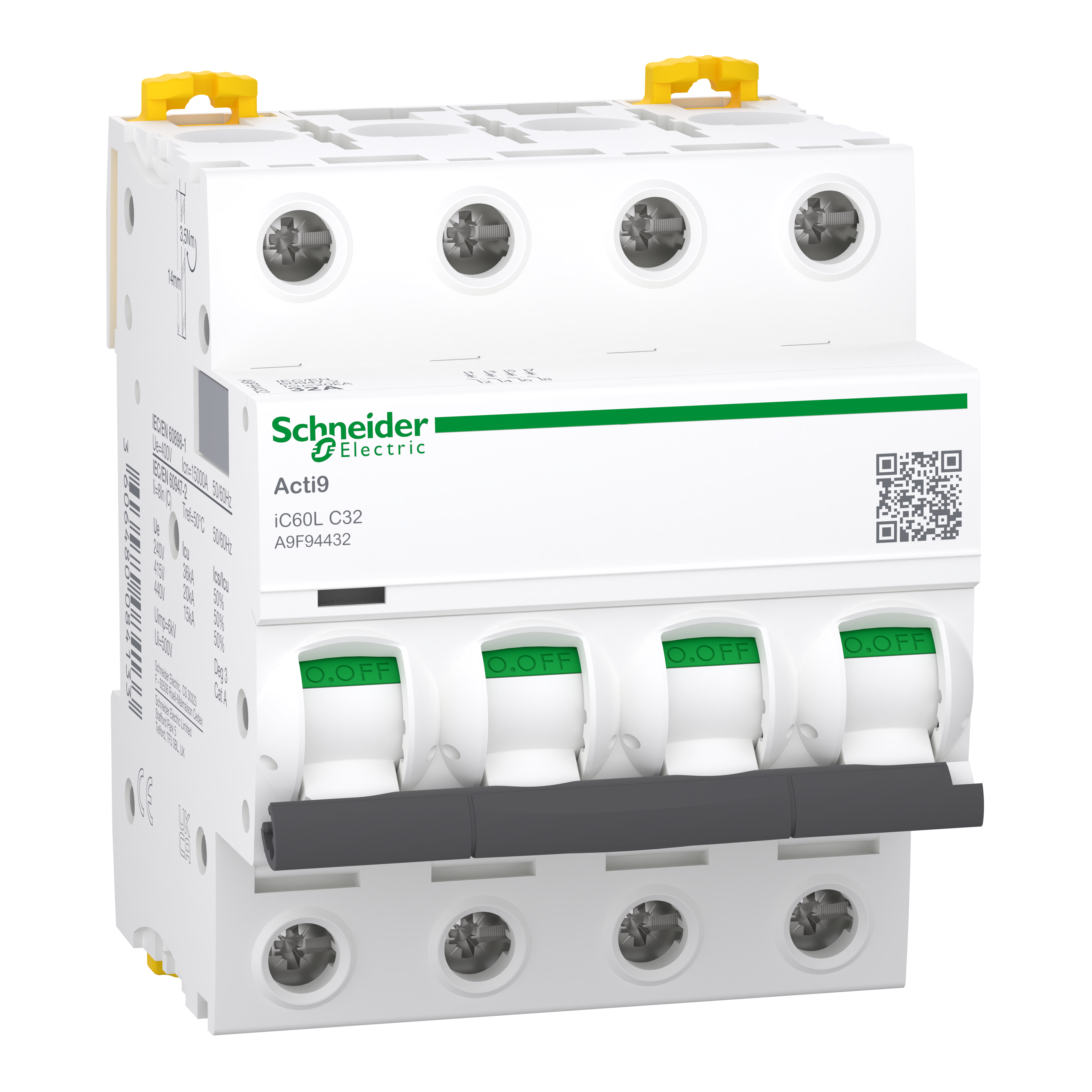 SCHNEIDER ELECTRIC - Interruttore magnetotermico iC60L 4P C 32A 15000A