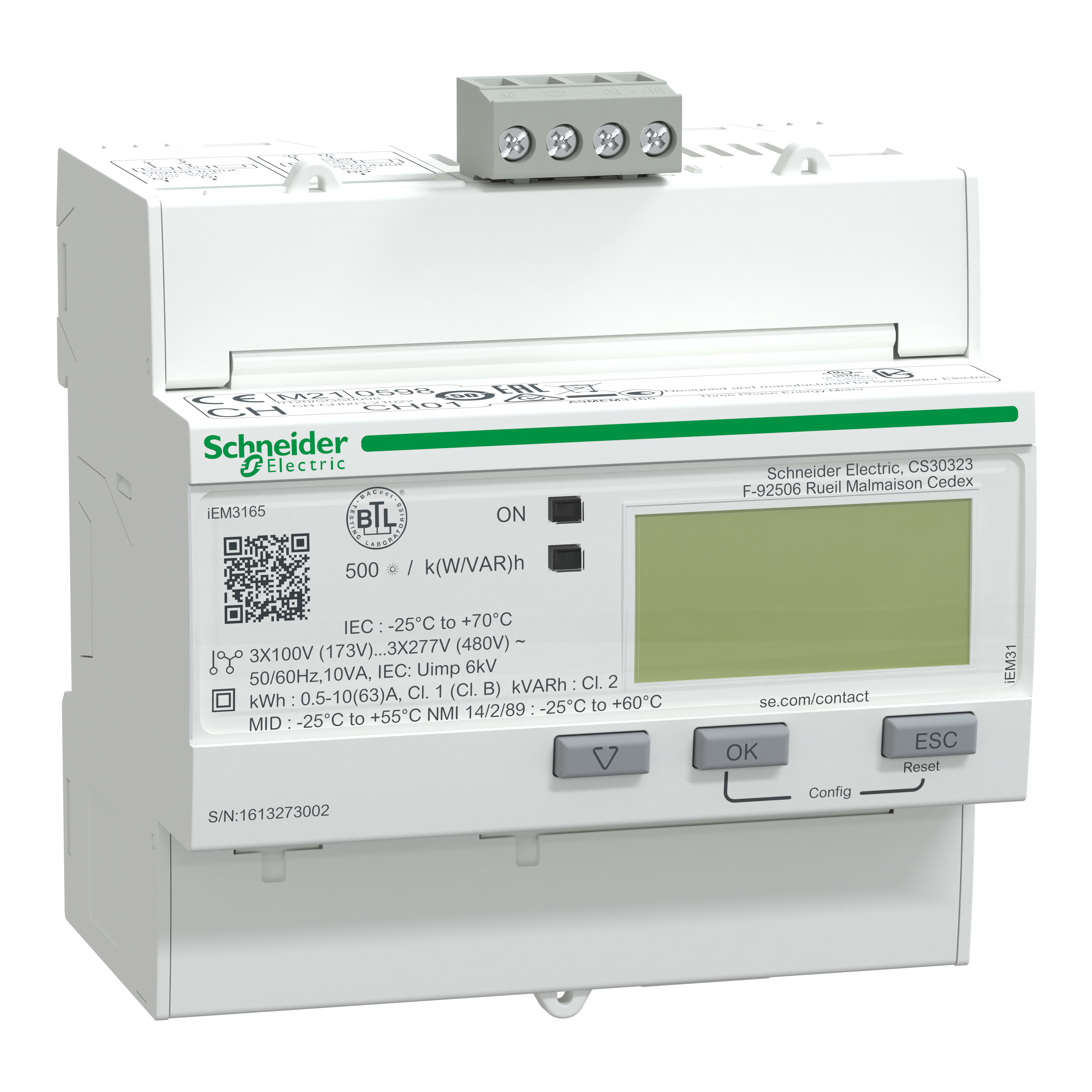 SCHNEIDER ELECTRIC - Contatore energia iEM3165 - 3P+N -inserzione diretta 63A - BACnet - MID