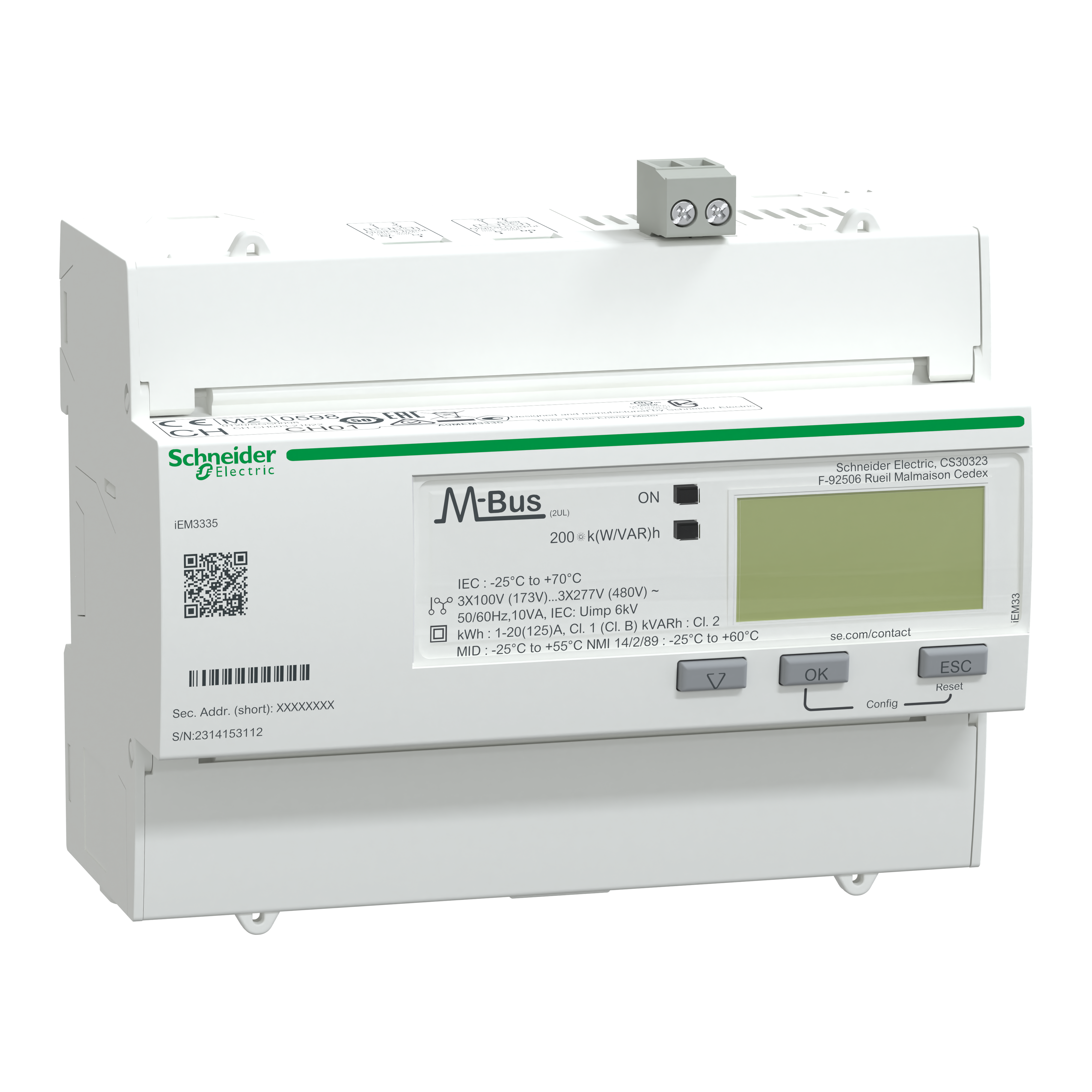 SCHNEIDER ELECTRIC - Contatore energia iEM3335 - 3P+N -inserzione diretta 125A -M-Bus - MID