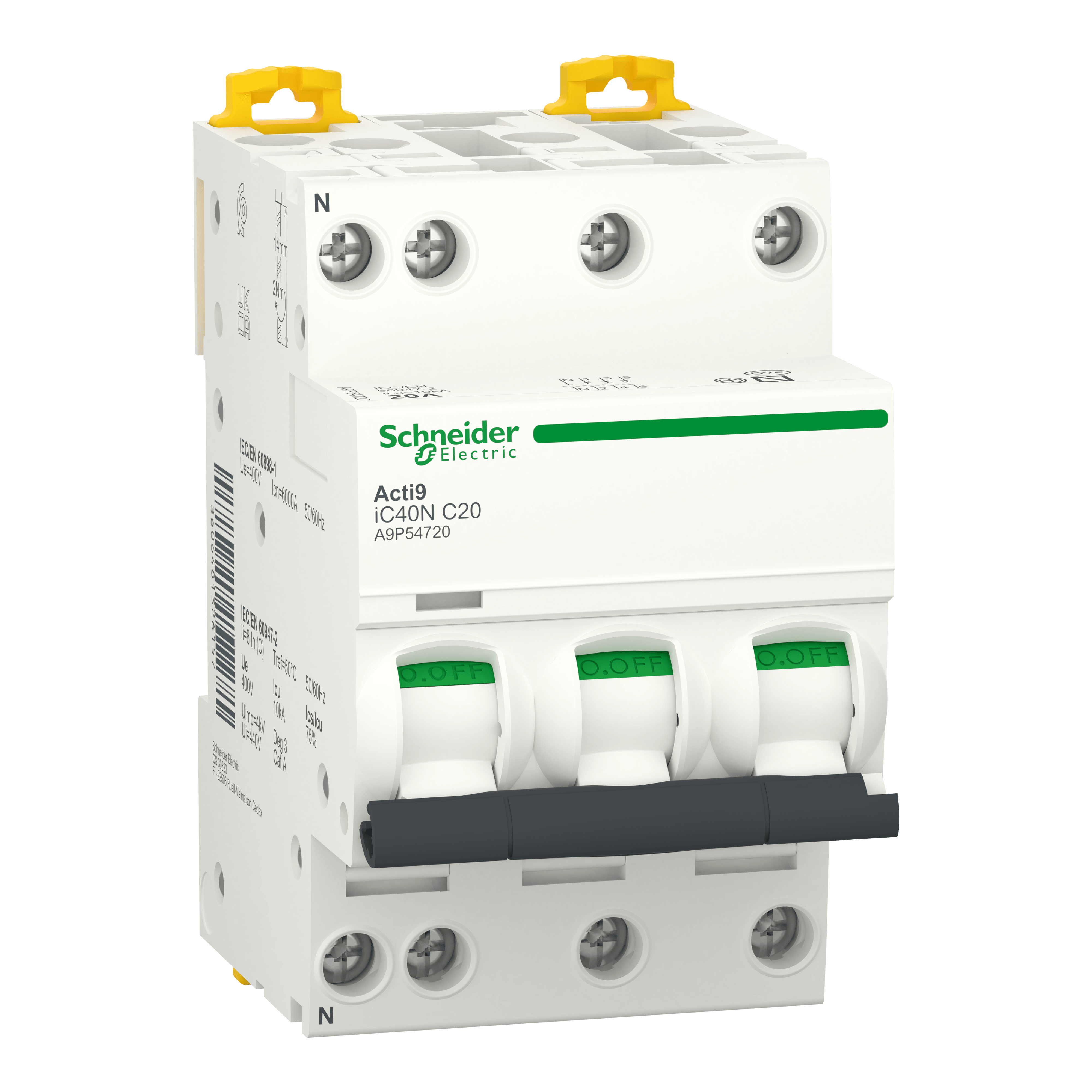 SCHNEIDER ELECTRIC - Interruttore magnetotermico iC40N 3P+N C 20A 6000A