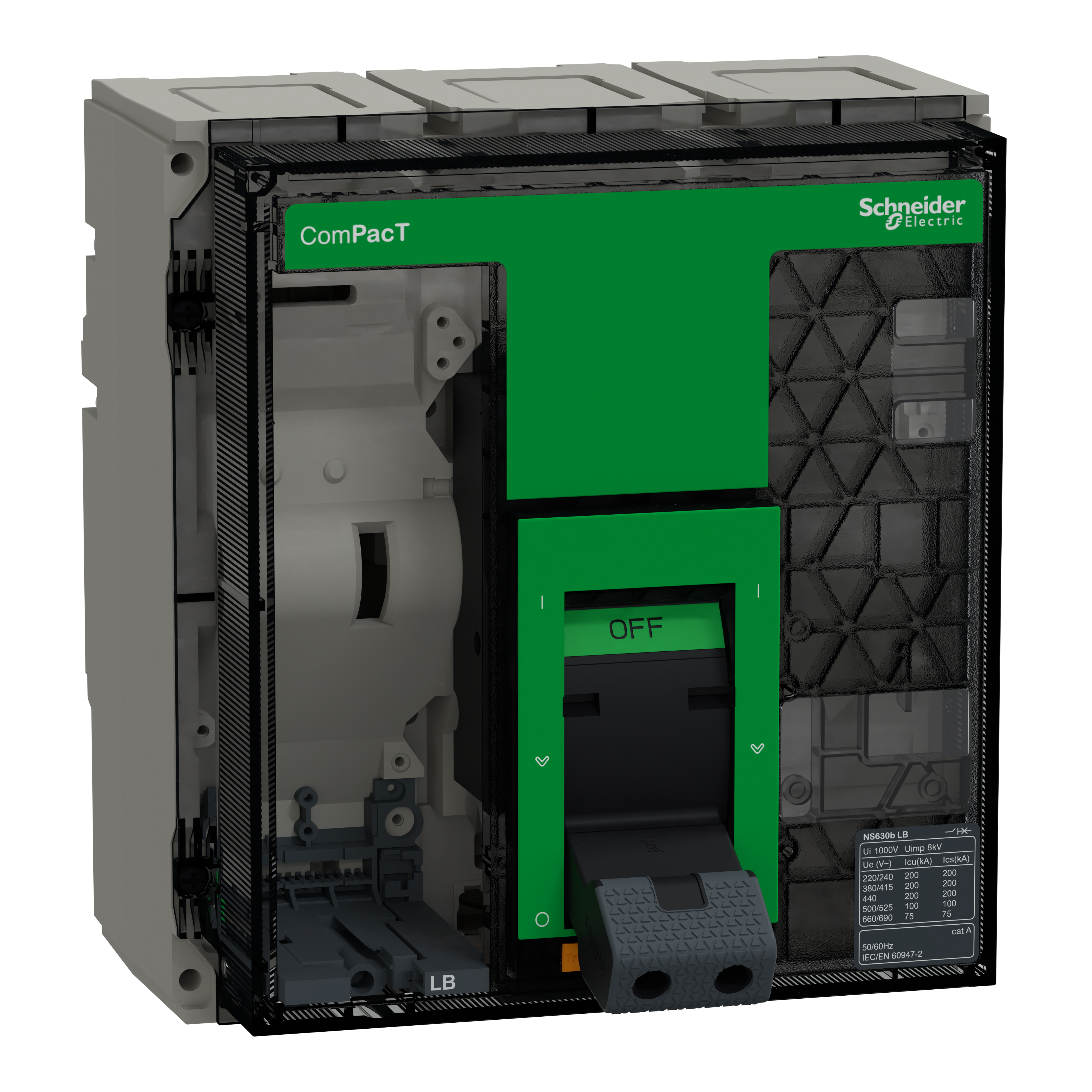 SCHNEIDER ELECTRIC - base interruttore, ComPacT NS630 bLB, 200 kA a 415 VAC, 630A, 3P, fisso, azionato manualmente, senza Sganciatore