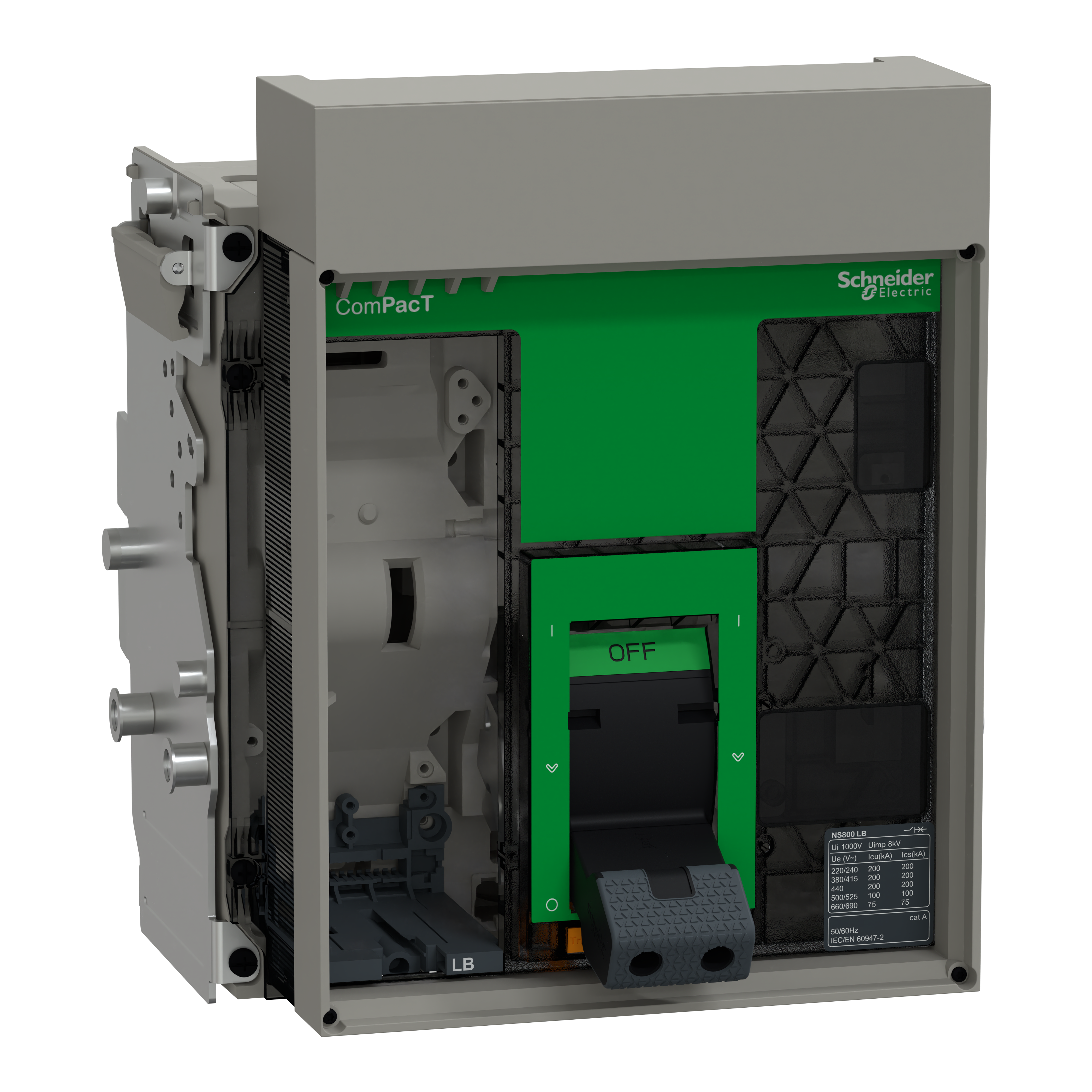 SCHNEIDER ELECTRIC - base interruttore, ComPacT NS800LB, 200 kA a 415 VAC, 800 A, 3 P, estraibile, azionato manualmente, senza Sganciatore