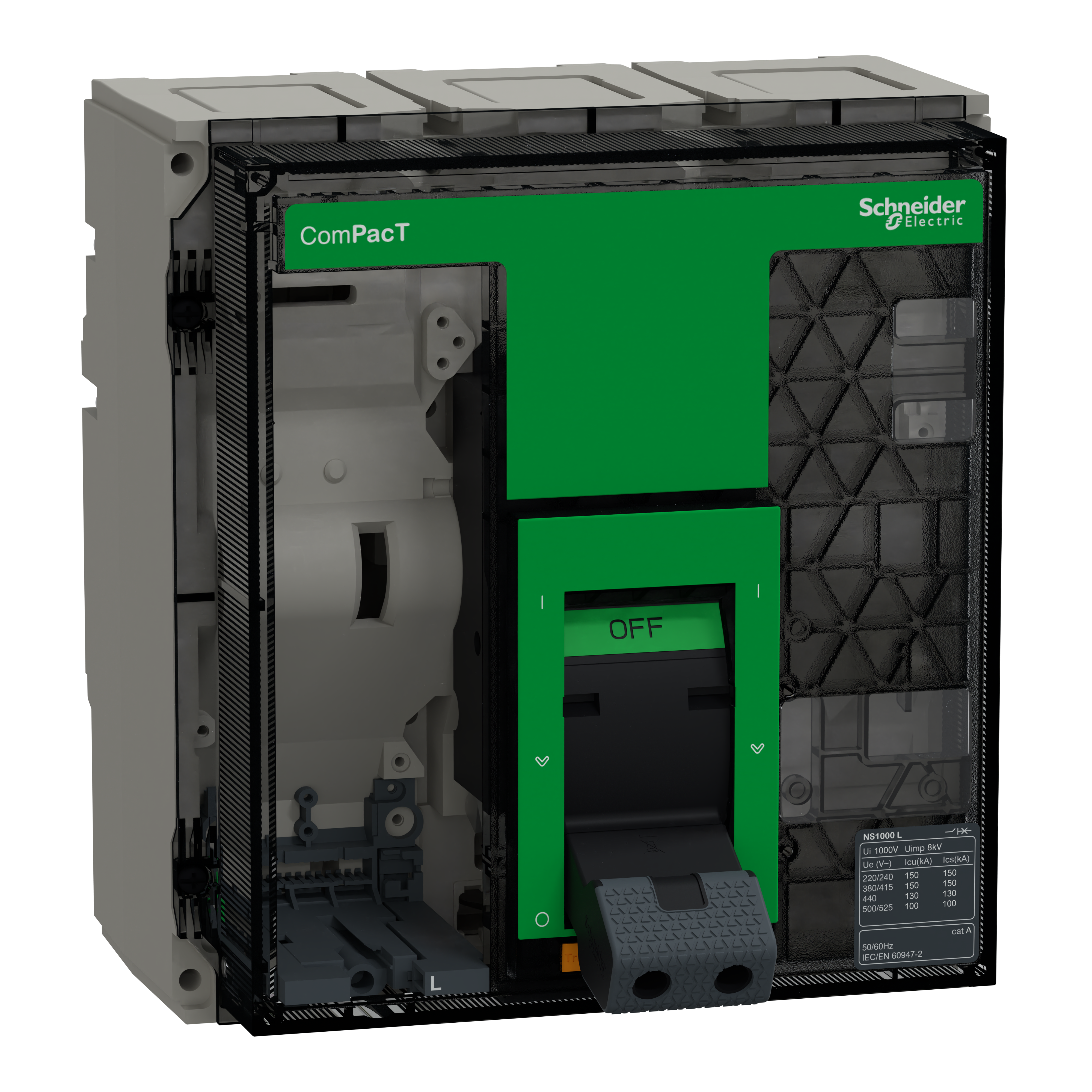 SCHNEIDER ELECTRIC - base interruttore, ComPacT NS1000L, 150 kA a 415 VAC, 1000A, 3P, fisso, azionato manualmente, senza Sganciatore