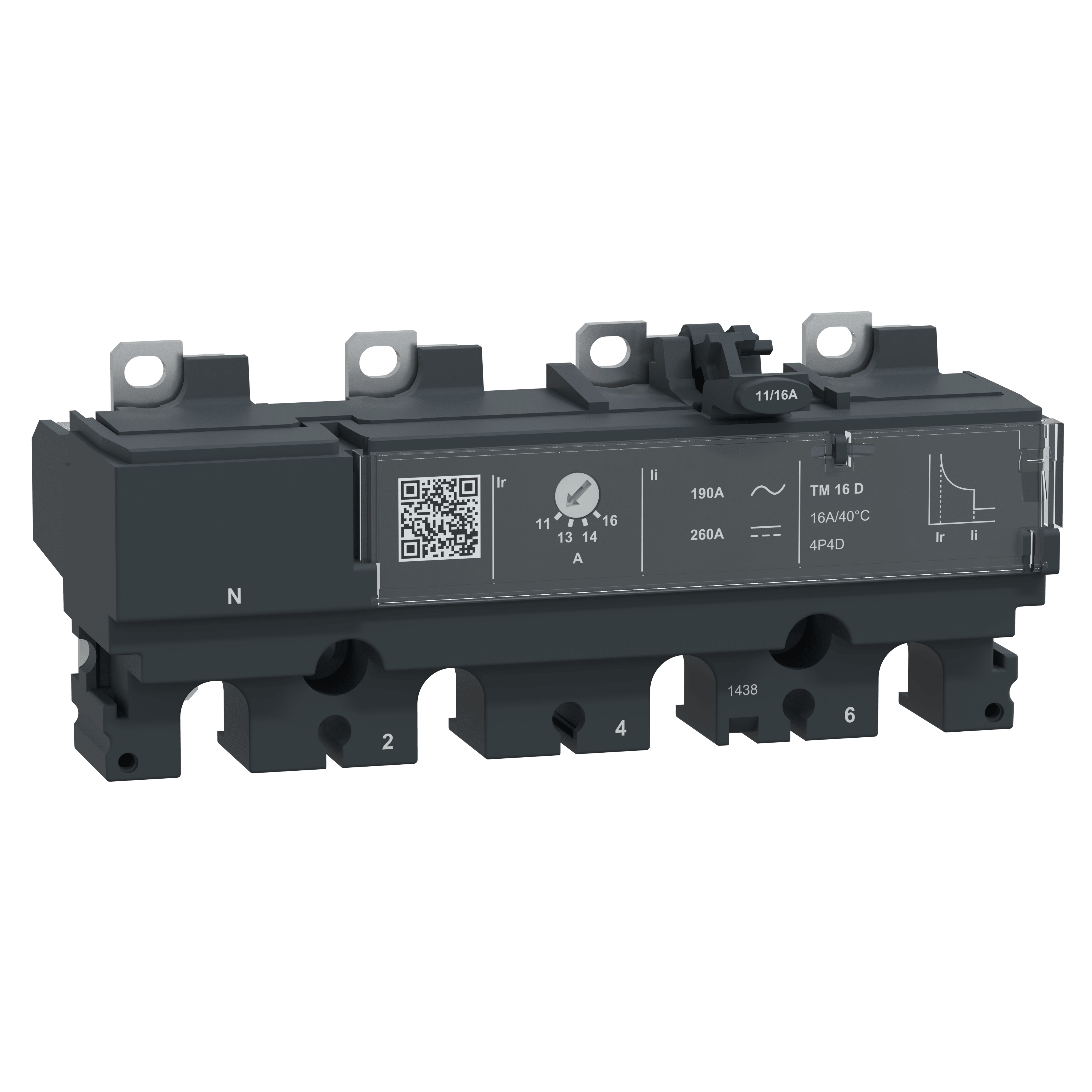 SCHNEIDER ELECTRIC - Sganciatore TM16D, ComPacT NSX100, 4 poli 4D (neutro totalmente protetto), protezioni magnetotermiche, valore nominale 16A