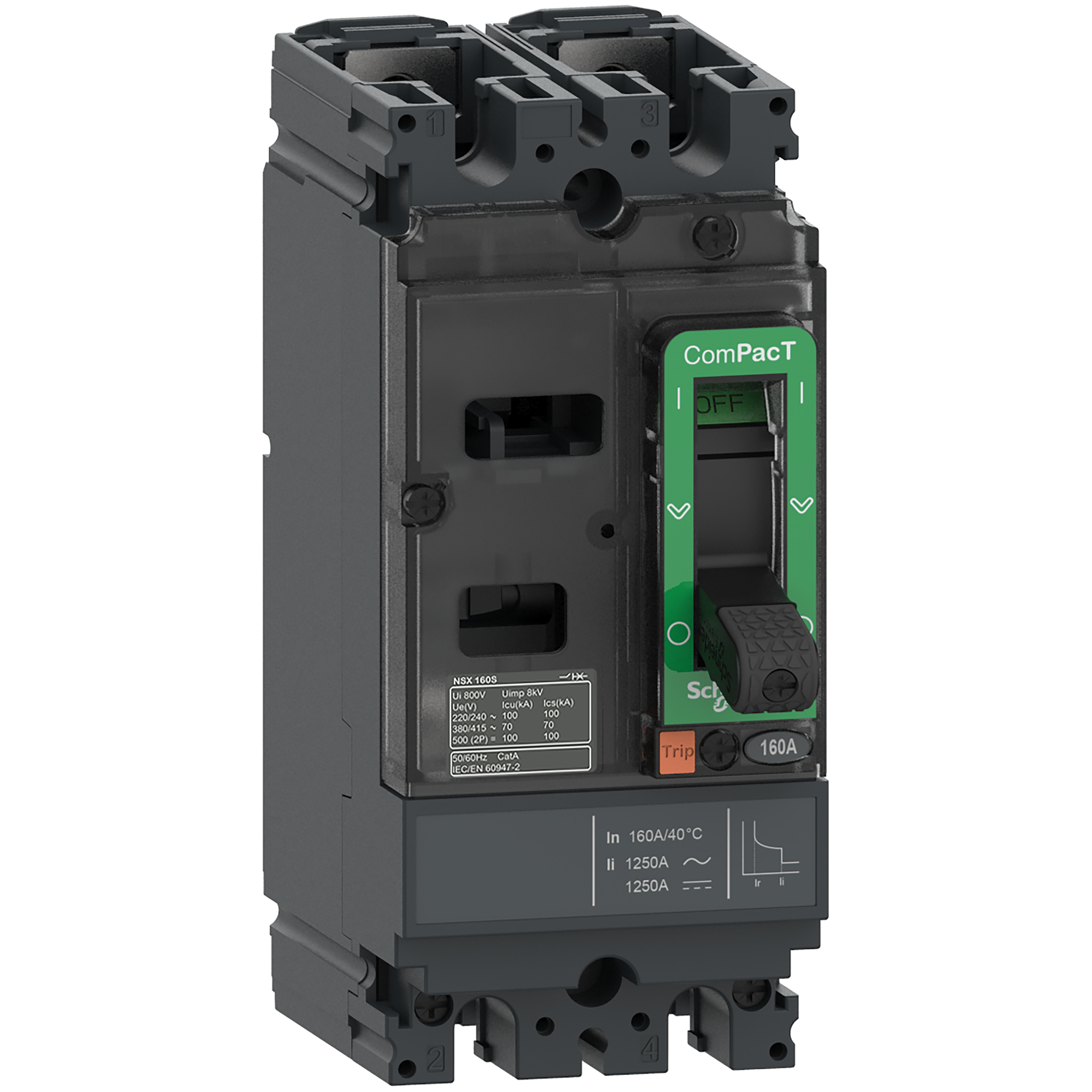 SCHNEIDER ELECTRIC - Interruttore, ComPacT NSX100F AC/DC, 18kA/415VAC, 2 poli, Sganciatore TMD 100A