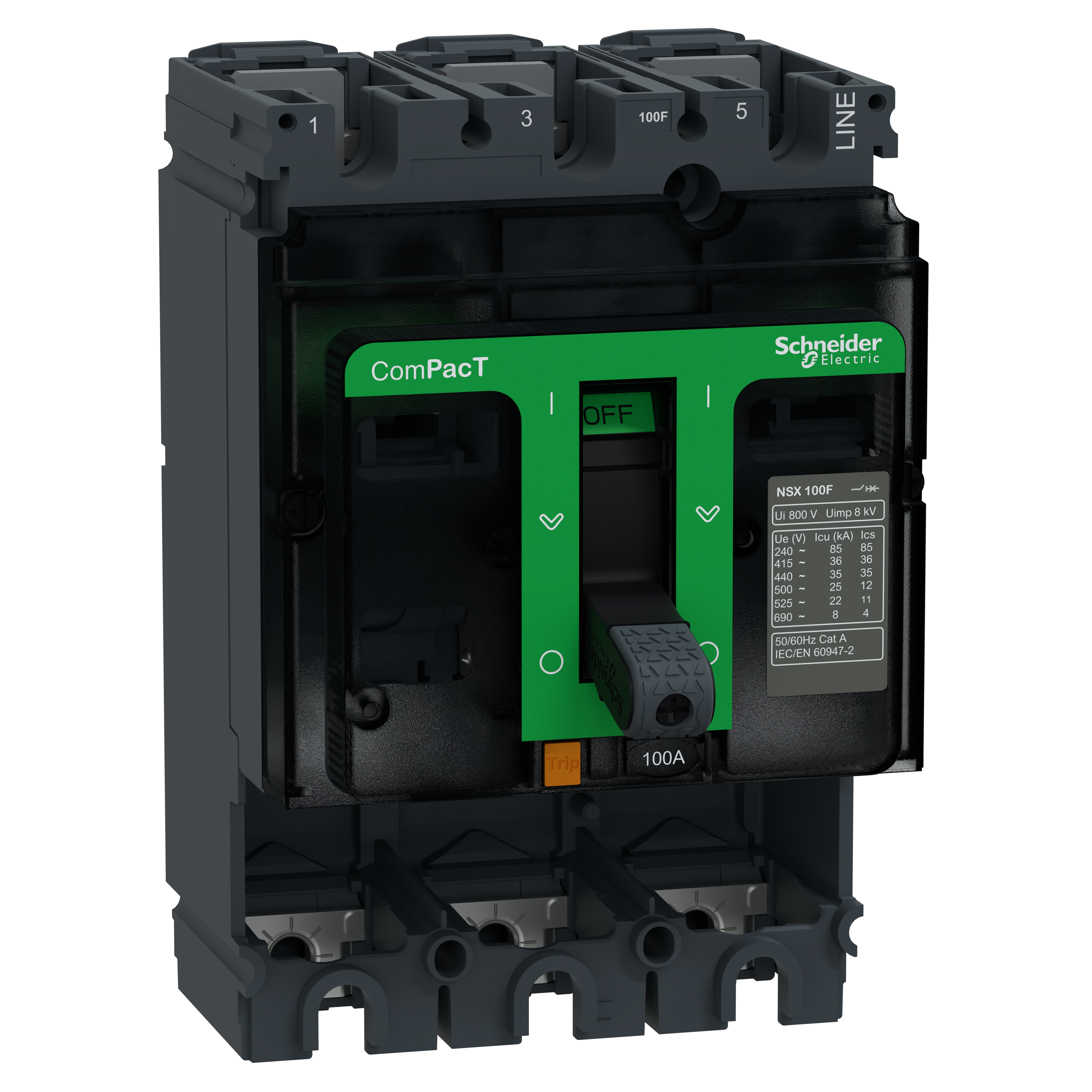 SCHNEIDER ELECTRIC - Base interruttore, ComPacT NSX100F, 36kA/415VAC, 3 poli, valore nominale telaio 100A, senza Sganciatore
